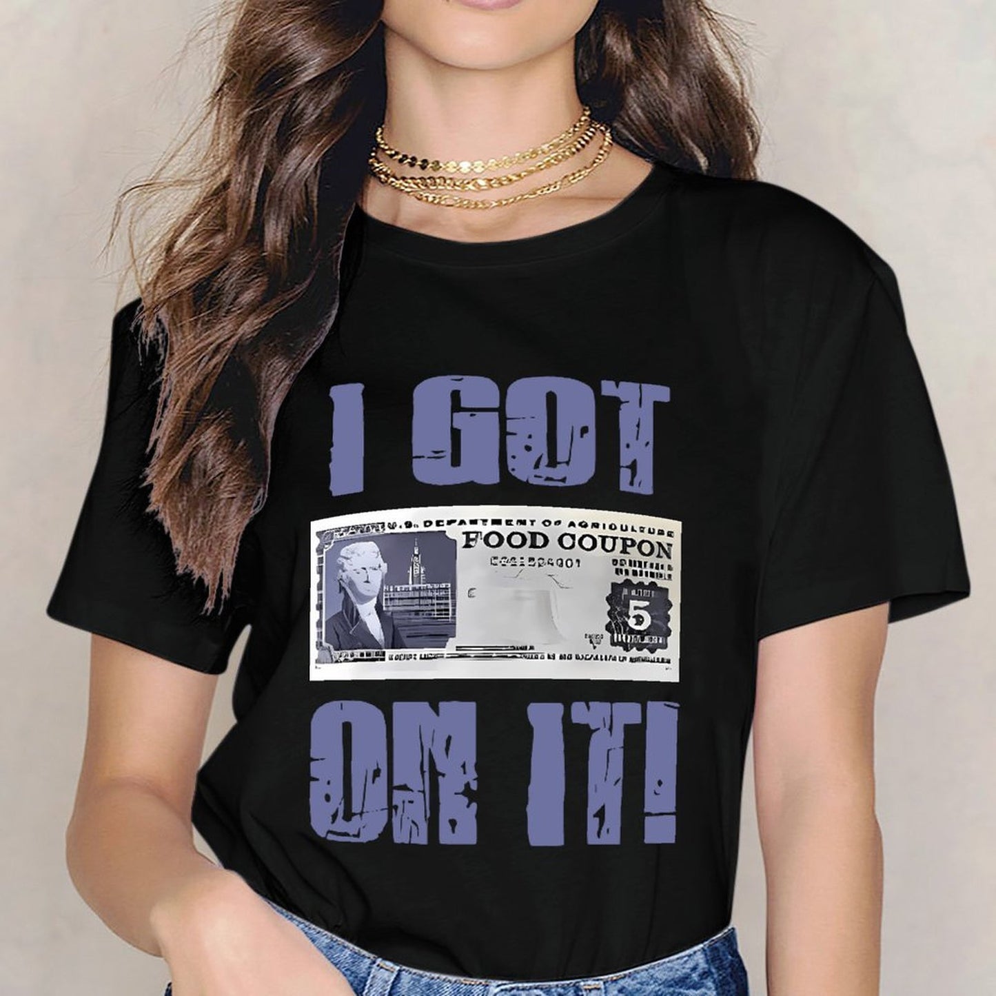 Inkmay Casual Cotton T-shirt Food Coupon Design With Jefferson Pattern Unisex T-shirtHeavyweight Design-Your-Own T-Shirt