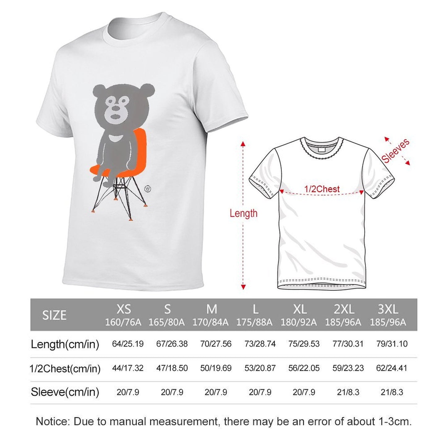 Inkmay Casual Cotton T-shirt Gray Bear Sitting On Orange Chair Unisex T-shirtHigh-Quality Crew Neck T-Shirt