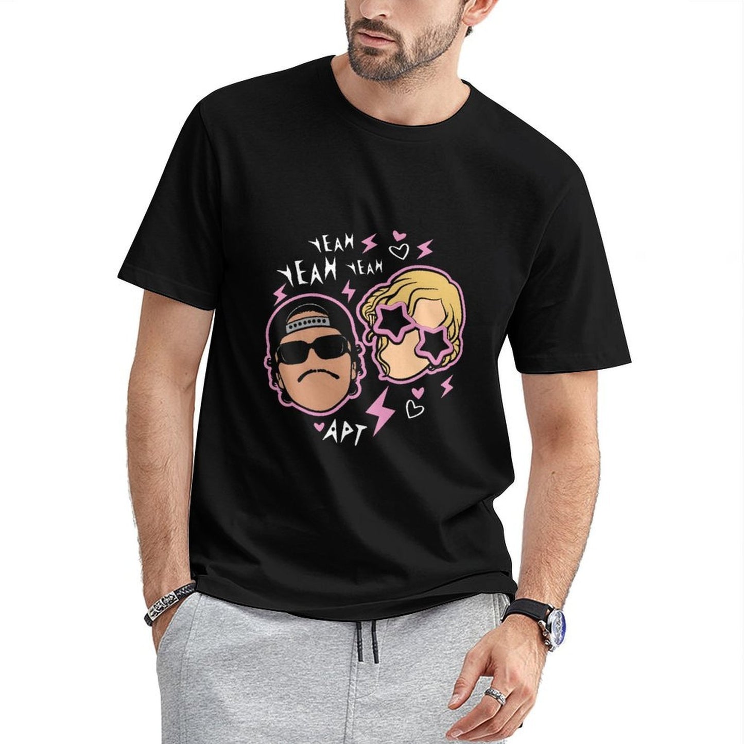 Inkmay Casual Cotton T-shirt Cartoon Characters With Pink Outlines And Unisex T-shirtActive Simple T-Shirt