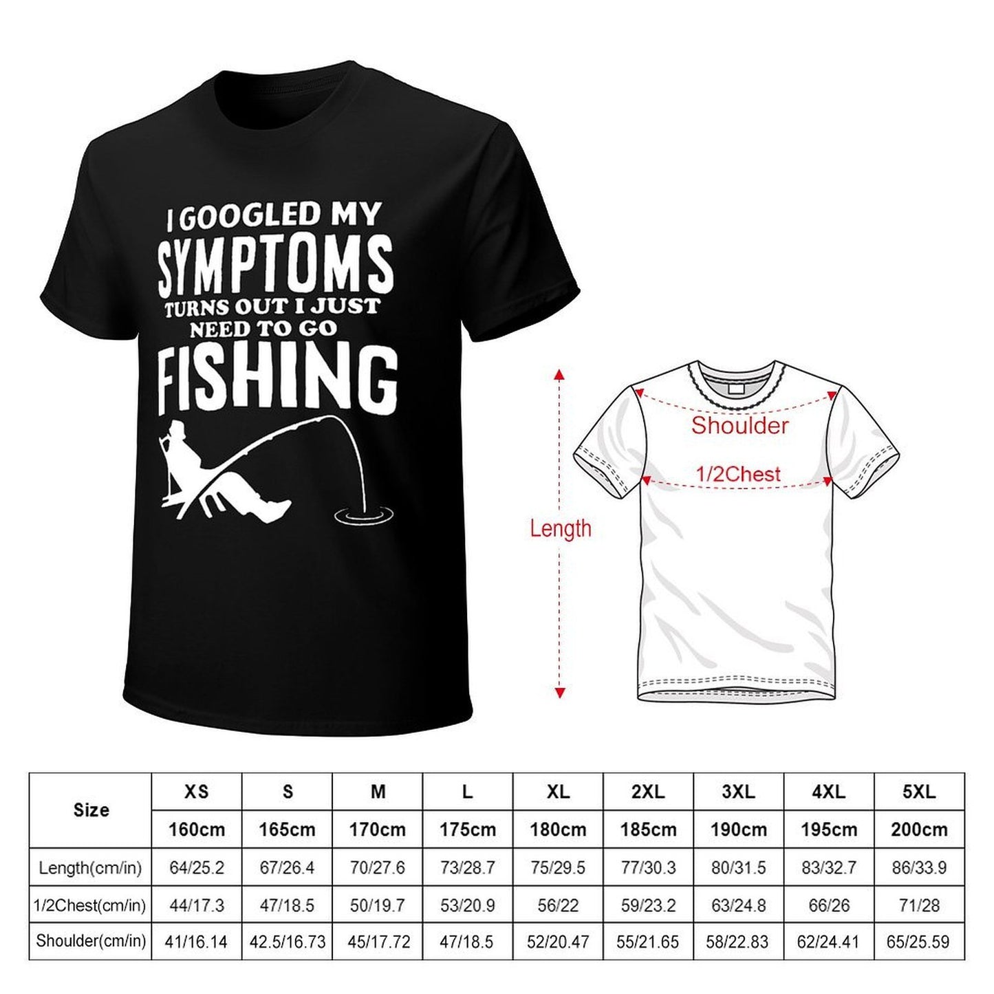 Inkmay Casual Cotton T-shirt Fishing Theme Print On Black Background Unisex T-shirtTear-Resistant Wrinkle-Free T-Shirt