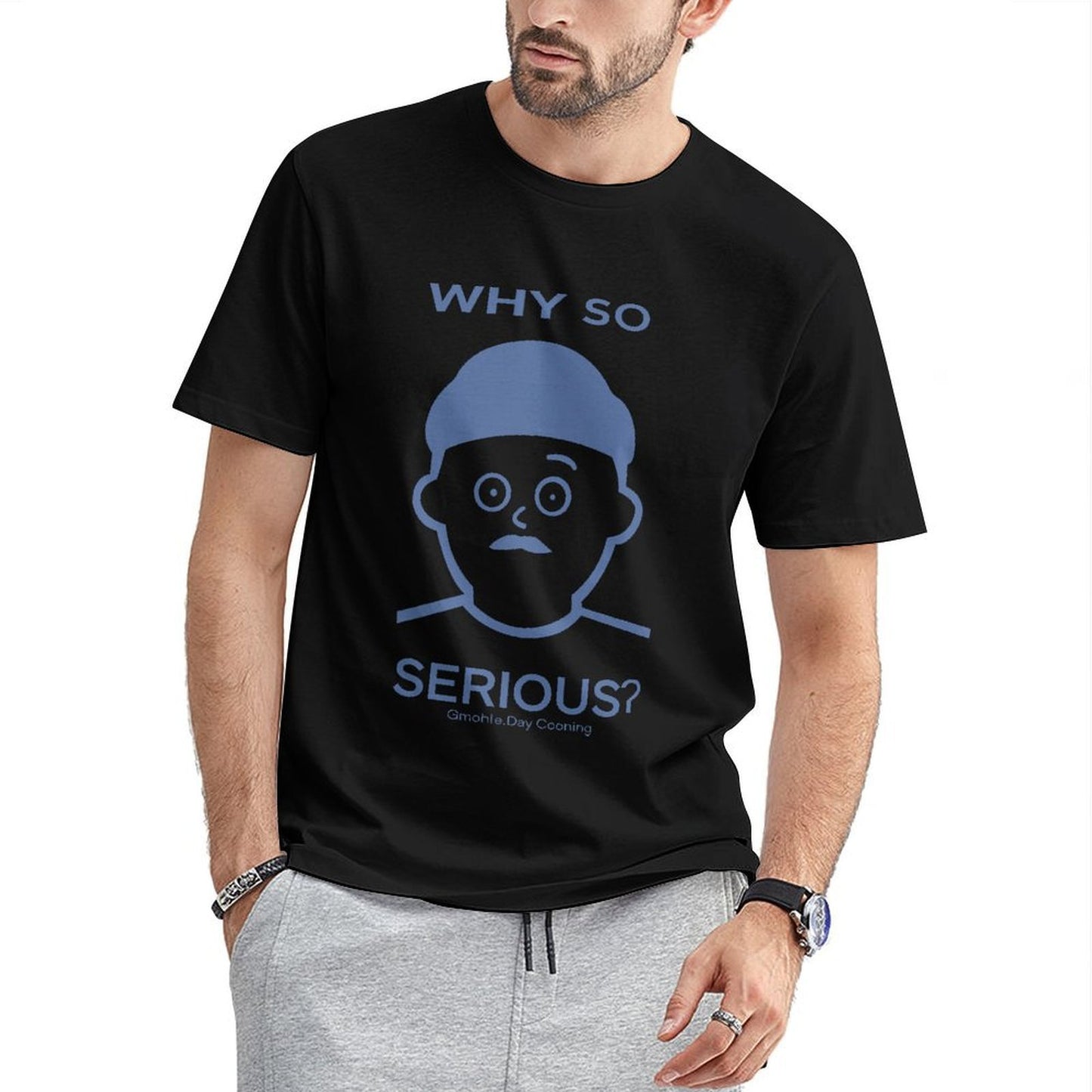 Inkmay Casual Cotton T-shirt Solid Blue Background No Pattern Prints Unisex T-shirt