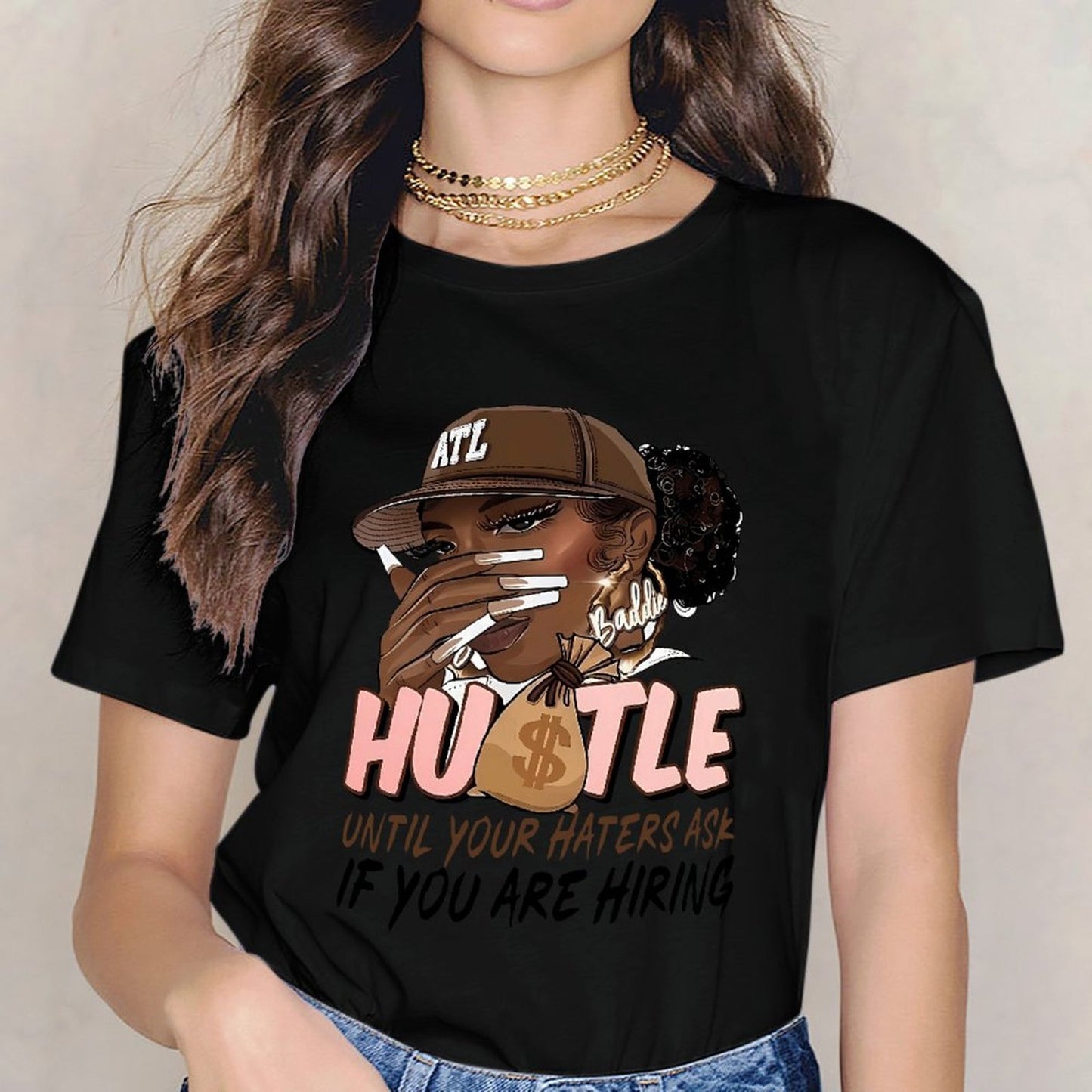 Inkmay Casual Cotton T-shirt Atlanta Hustle Artwork With Moneybag Unisex T-shirtModernFit RelaxFit T-Shirt