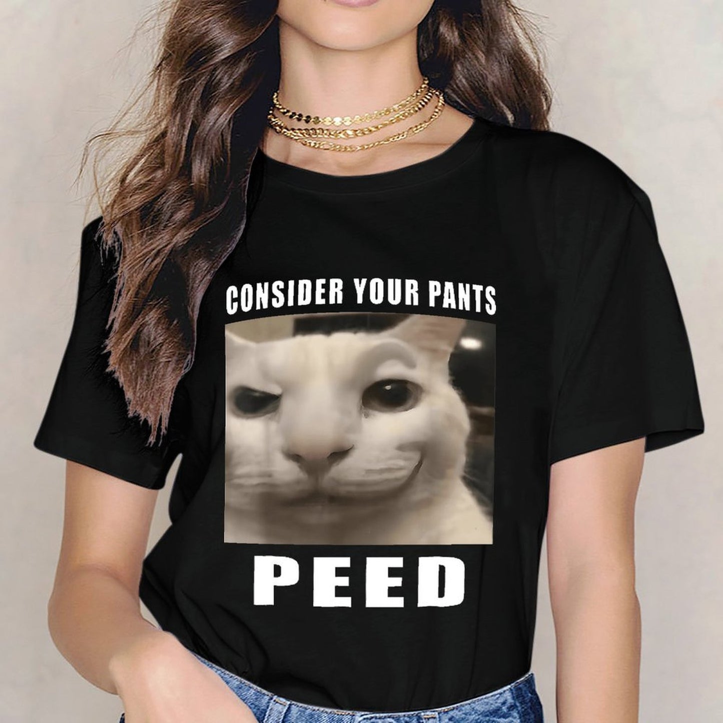 Inkmay Casual Cotton T-shirt White Cat With Dark Eyes Unisex T-shirtBatch-Printed EverydayTee T-Shirt