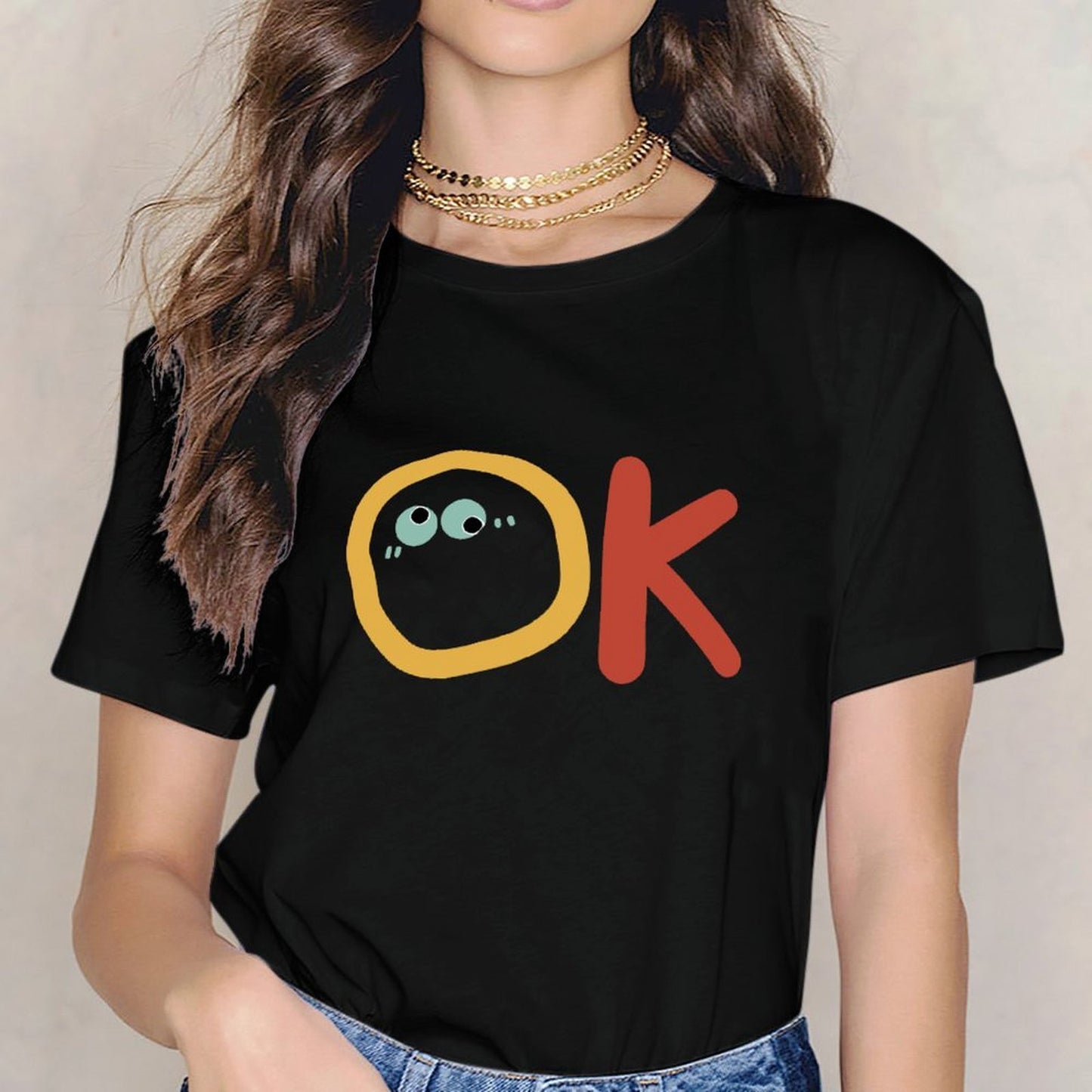 Inkmay Casual Cotton T-shirt Ok With Eyes And Red Unisex T-shirtActiveLine Strong T-Shirt