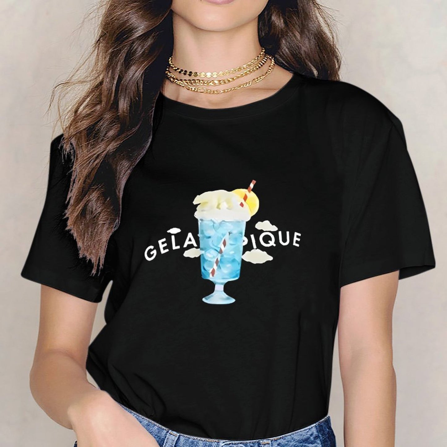 Inkmay Casual Cotton T-shirt Blue Ice Cream With Lemon Slice Unisex T-shirtFundraising Men¡¯s / Women¡¯s / Youth T-Shirt