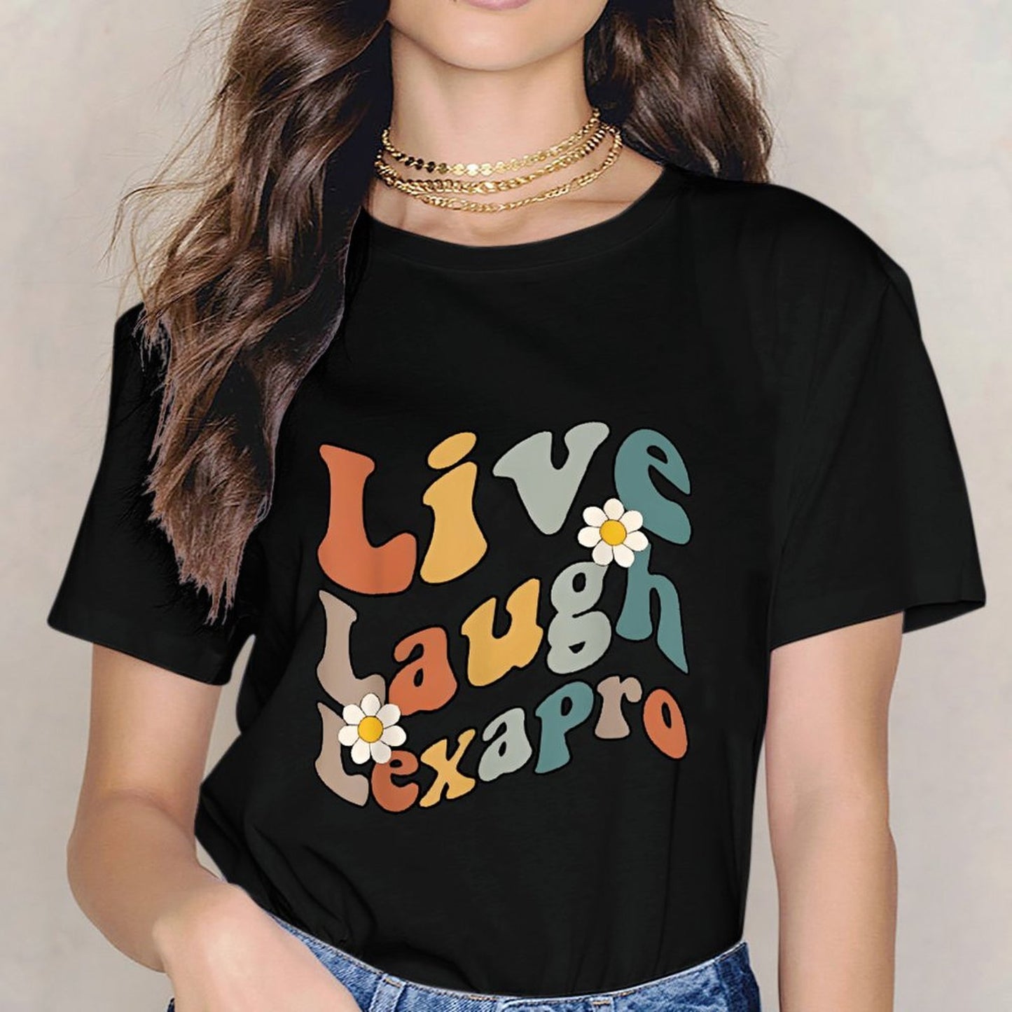 Inkmay Casual Cotton T-shirt Live Laugh Love Pattern Prints Artwork Unisex T-shirtFresh Solid T-Shirt