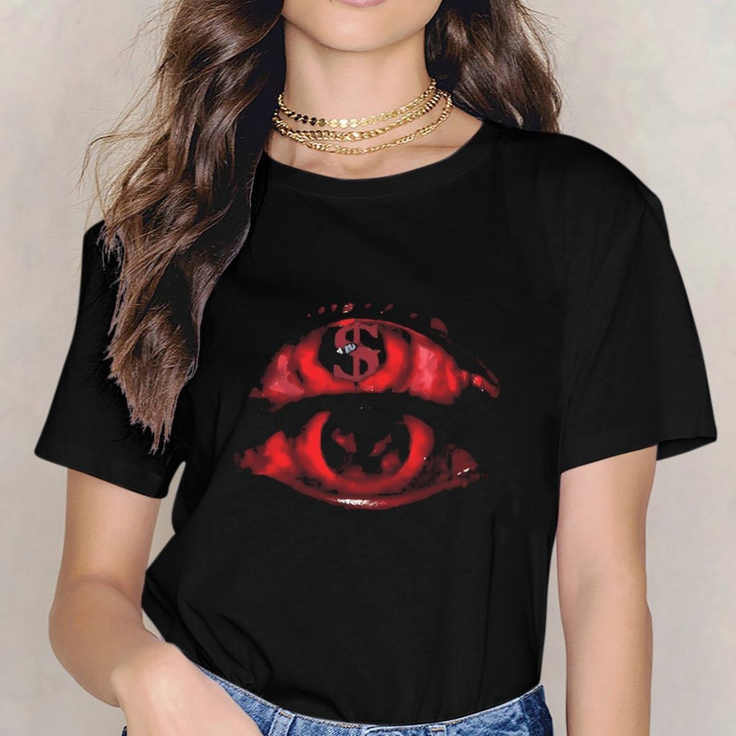 Inkmay Casual Cotton T-shirt Red Abstract Art With Dollar Signs Unisex T-shirtCoreLine Heritage T-Shirt