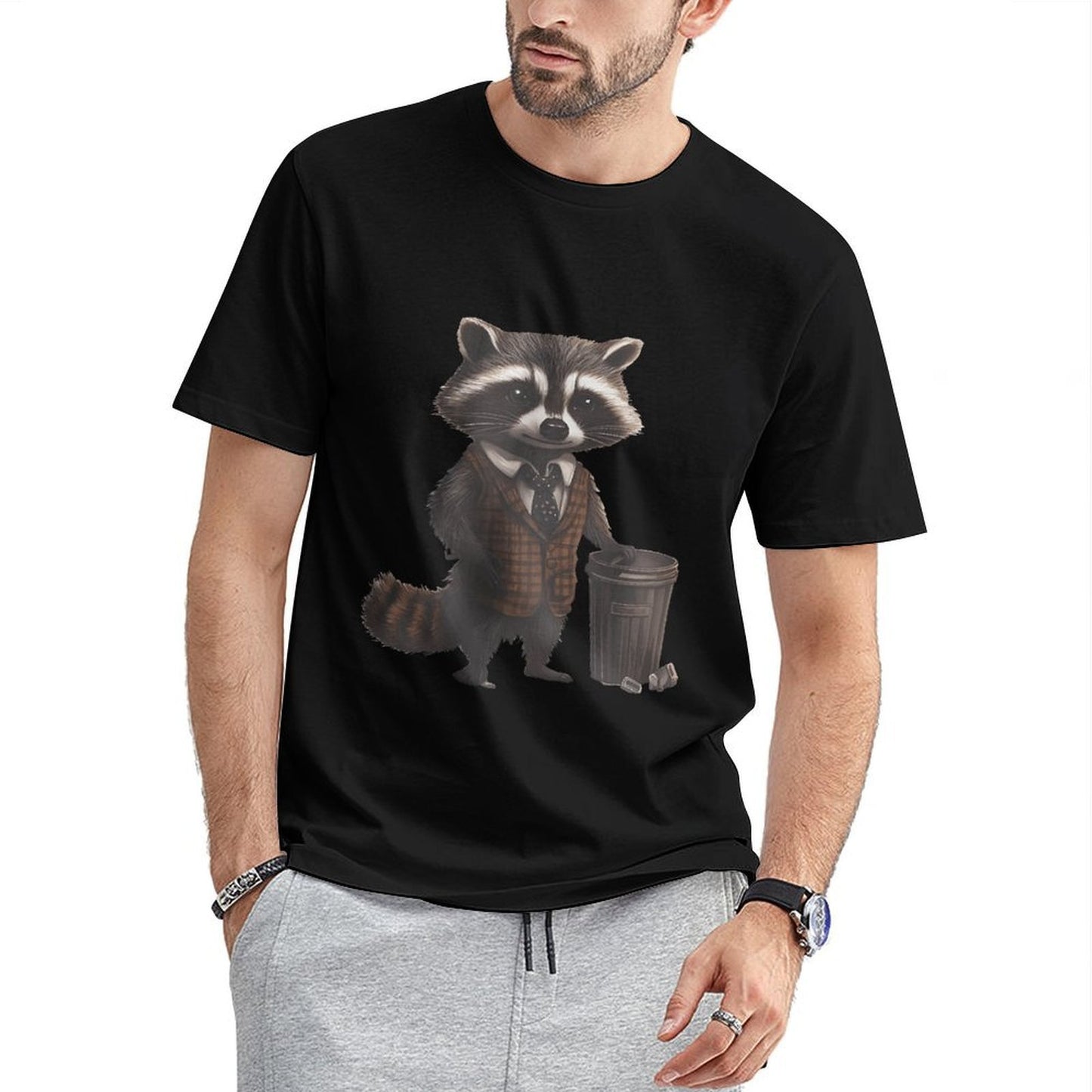 Inkmay Casual Cotton T-shirt Stylish Raccoon Wears Vest And Tie Unisex T-shirtMinimal Men¡¯s / Women¡¯s / Youth T-Shirt