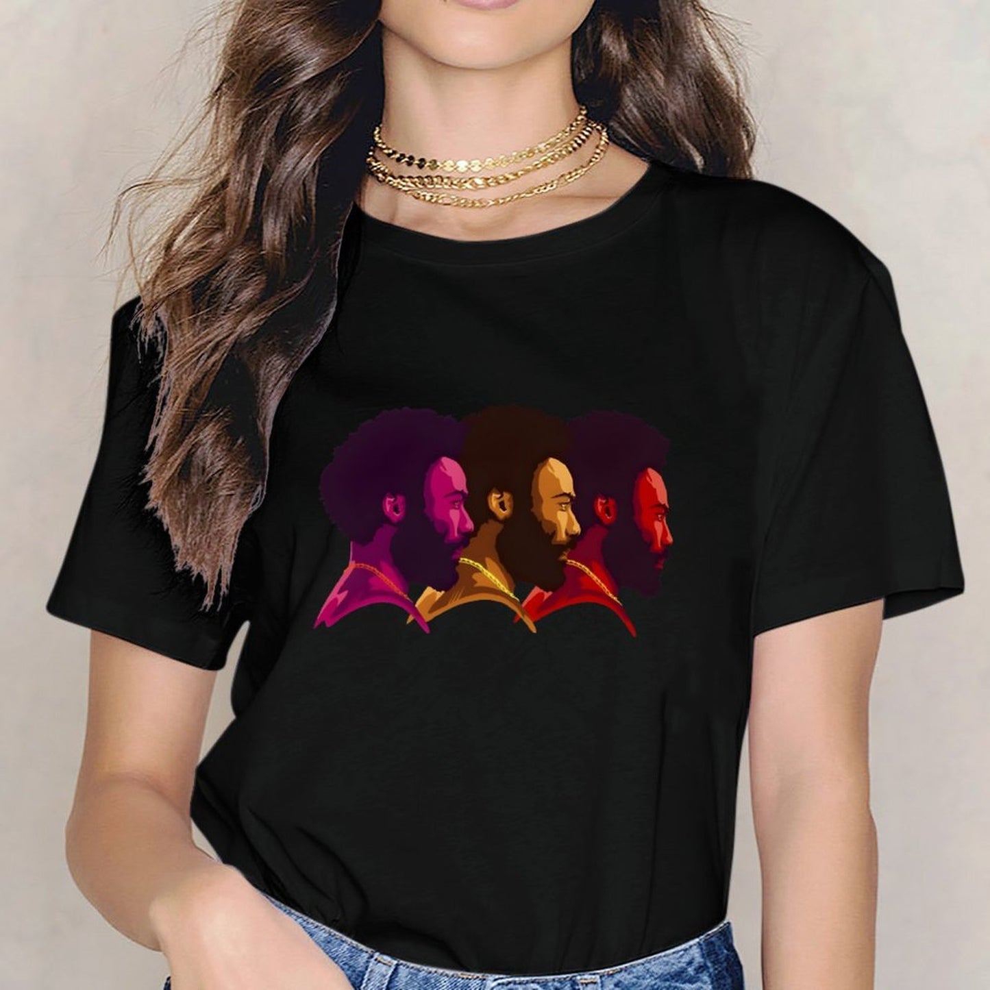 Inkmay Casual Cotton T-shirt Stylized Faces With Bold Colors Art Unisex T-shirtEasyWear Minimalist T-Shirt
