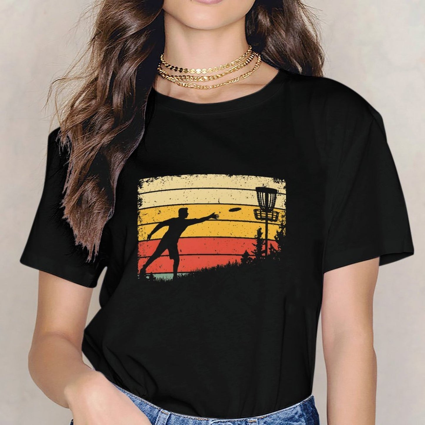 Inkmay Casual Cotton T-shirt Disc Golf Player Throwing Disc Artwork Unisex T-shirt