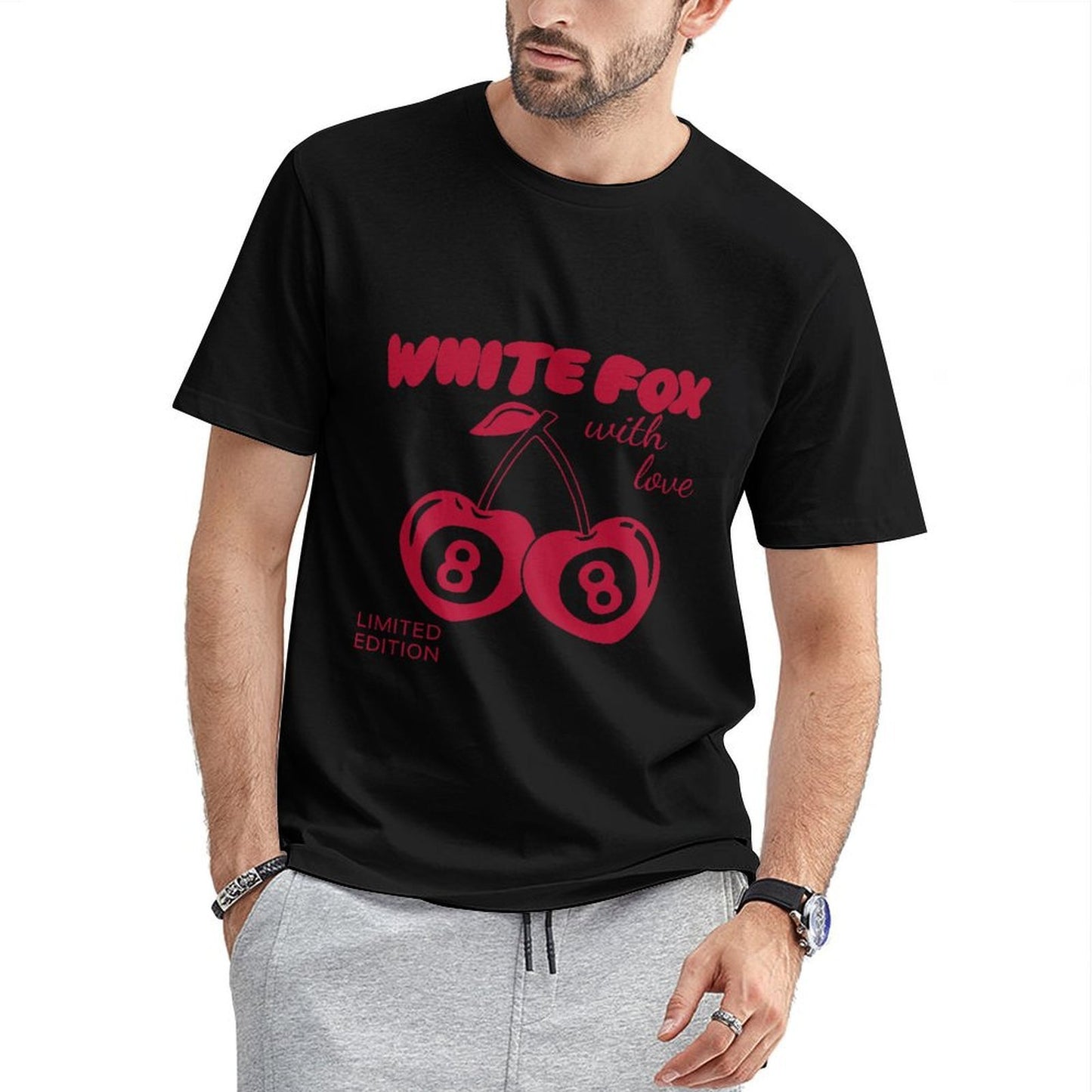 Inkmay Casual Cotton T-shirt Cherry Pattern Prints In Red Color Unisex T-shirtSeamless Daily T-Shirt