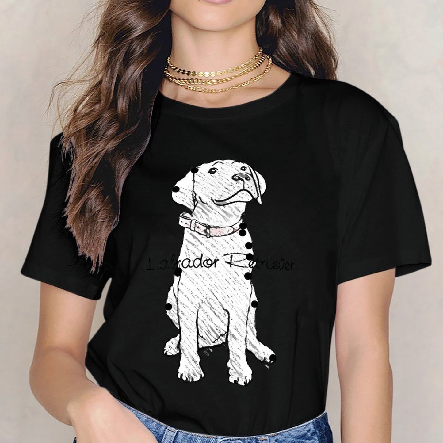 Inkmay Casual Cotton T-shirt Black And White Dog Pattern Print Unisex T-shirtEco-Conscious Smooth Feel T-Shirt