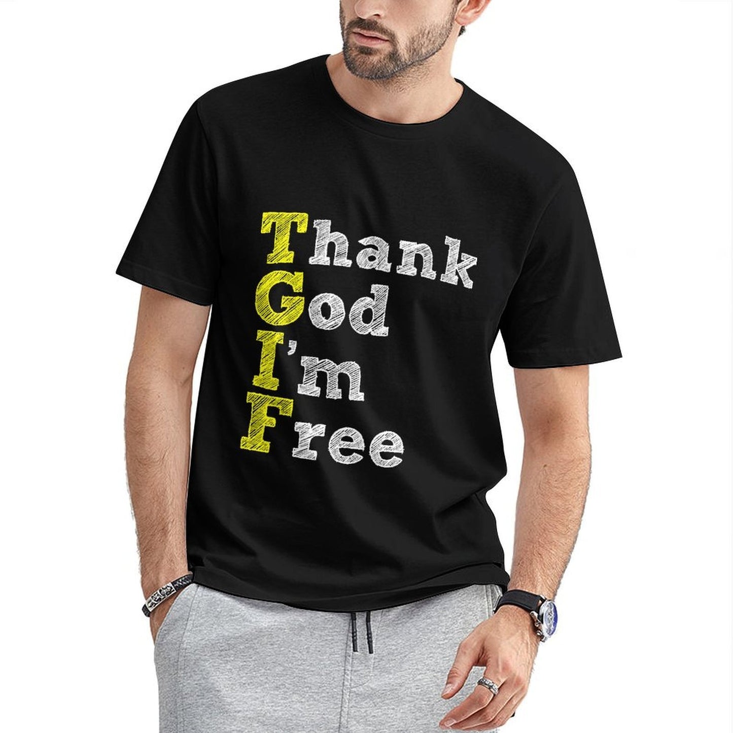 inkmay-casual-cotton-t-shirt-yellow-zigzag-pattern-on-white-background-unisex-t-shirt