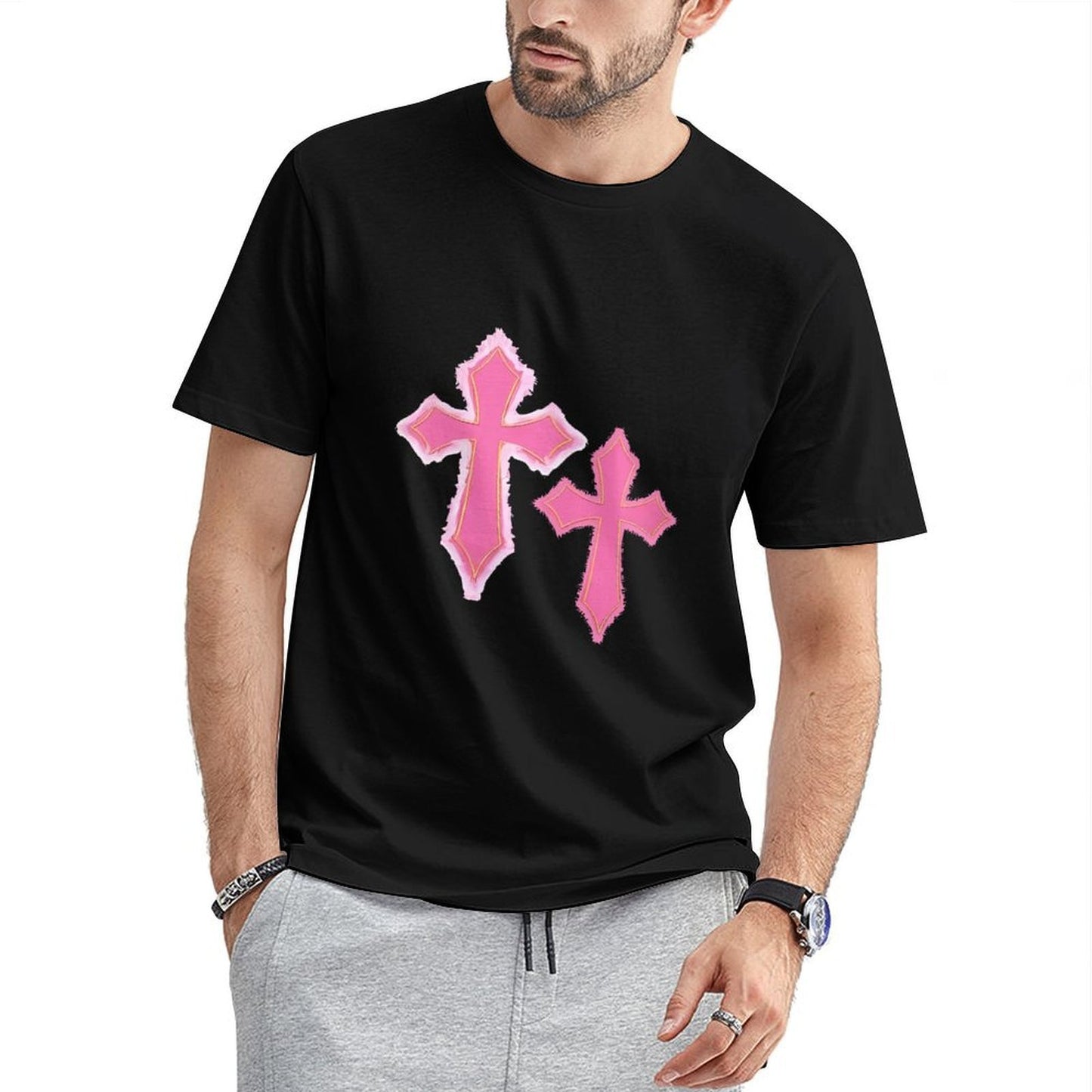 Inkmay Casual Cotton T-shirt Pink Crosses With Fuzzy Edges Unisex T-shirtStudio TimelessStyle T-Shirt