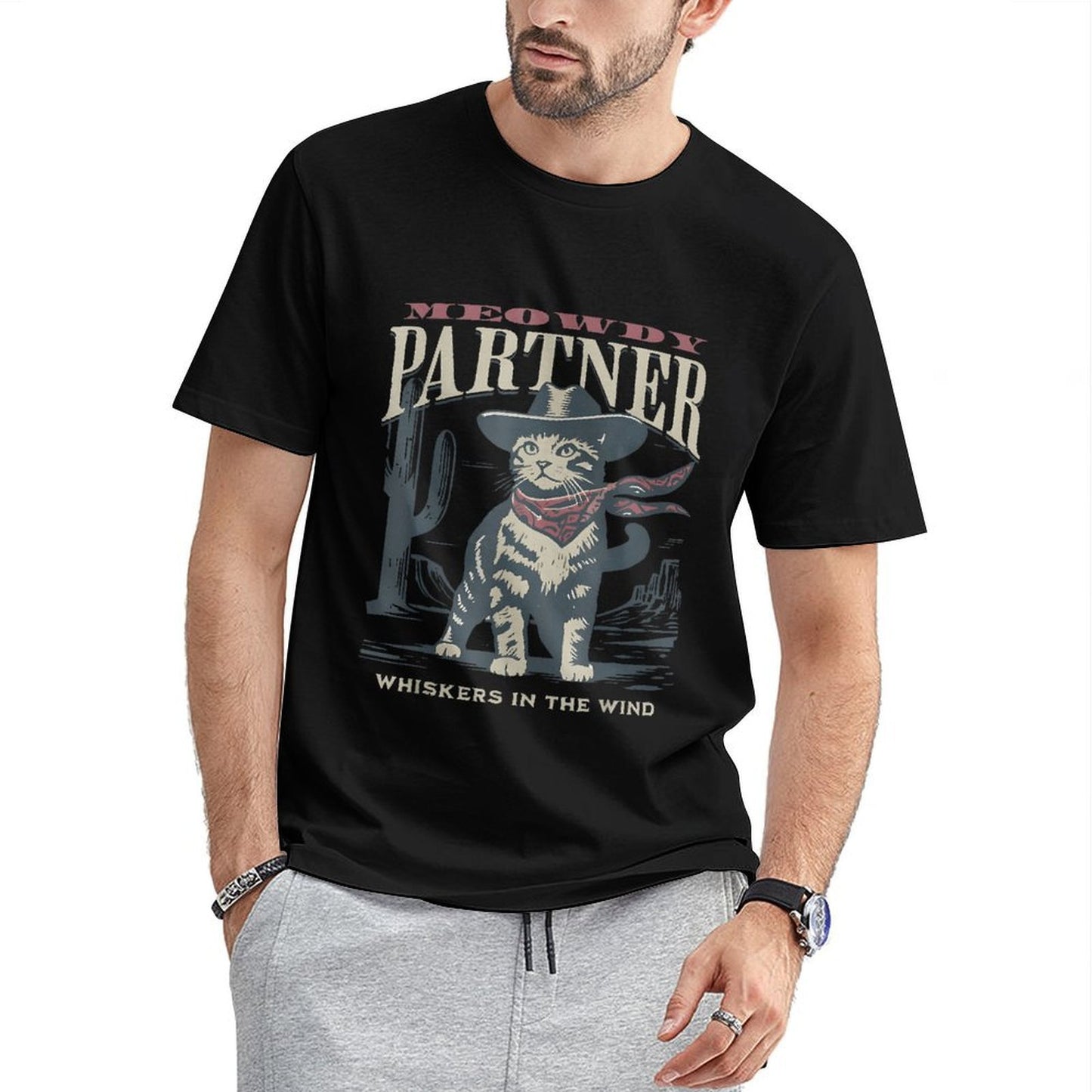 Inkmay Casual Cotton T-shirt Cat Wearing Cowboy Hat And Bandana Unisex T-shirtActive TimelessComfort T-Shirt