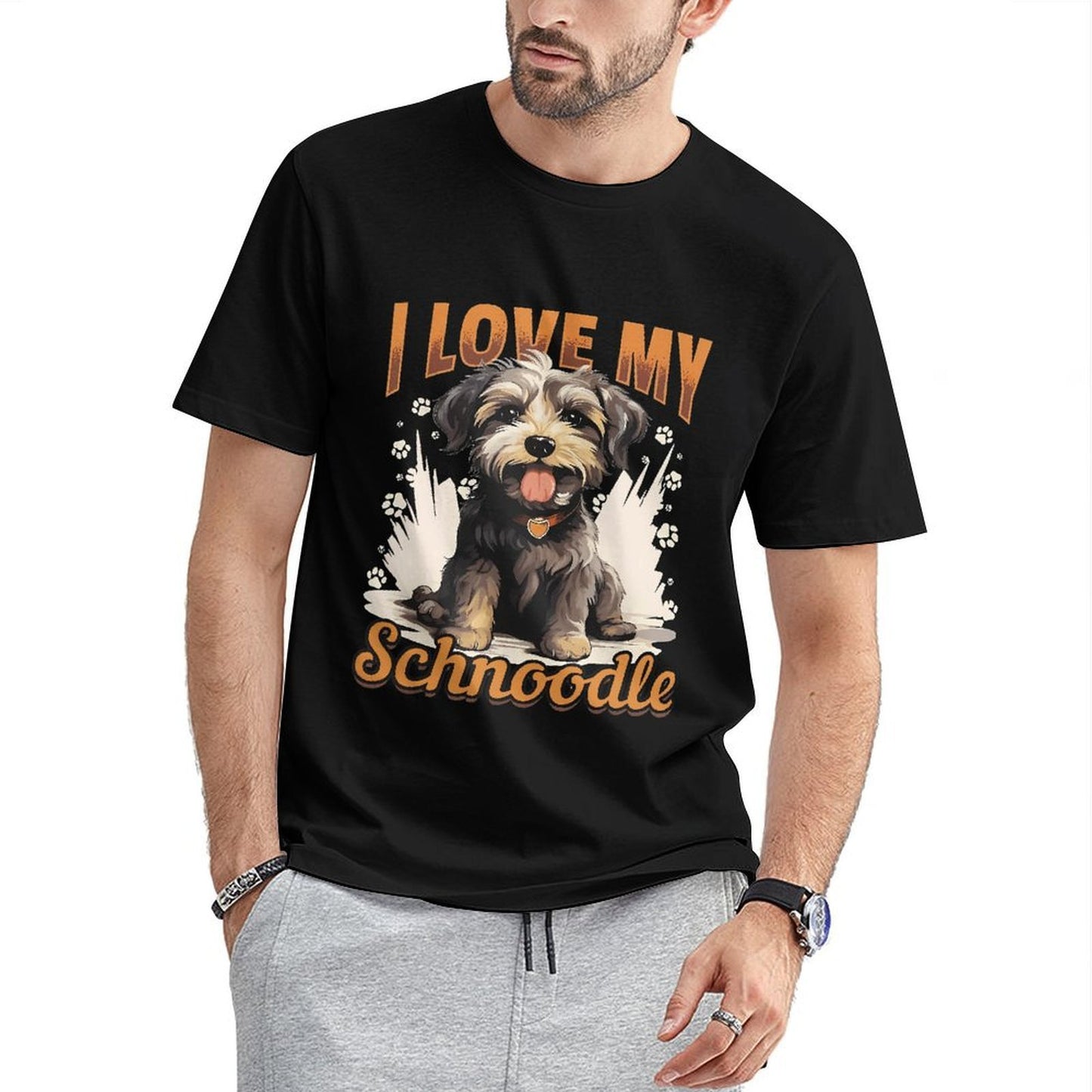 inkmay-casual-cotton-t-shirt-cute-schnoodle-with-paw-prints-design-unisex-t-shirt