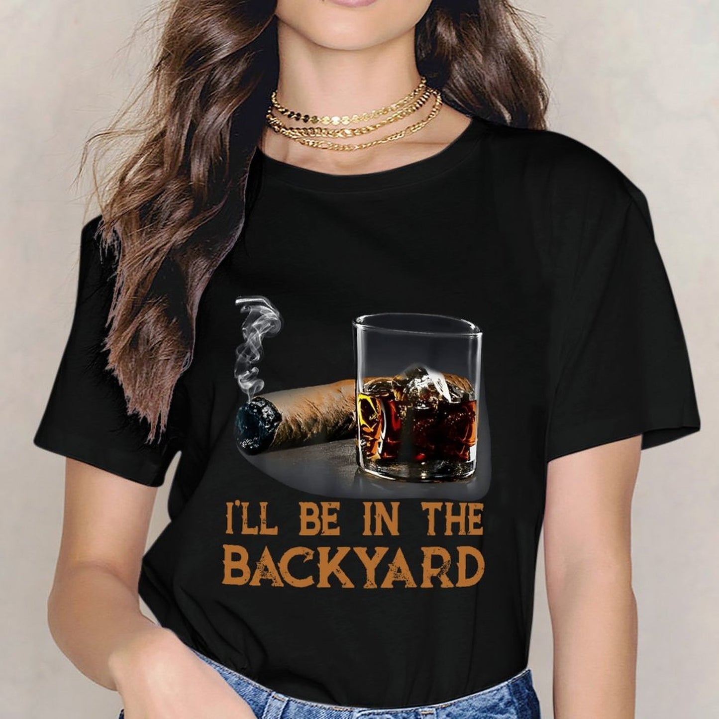 Inkmay Casual Cotton T-shirt Cigar And Whiskey Glass Together Unisex T-shirtNeat Recycled T-Shirt