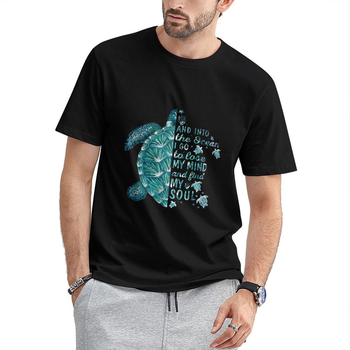 Inkmay Casual Cotton T-shirt Blue Turtle With Glass Beads Unisex T-shirtCrewneck Modern T-Shirt
