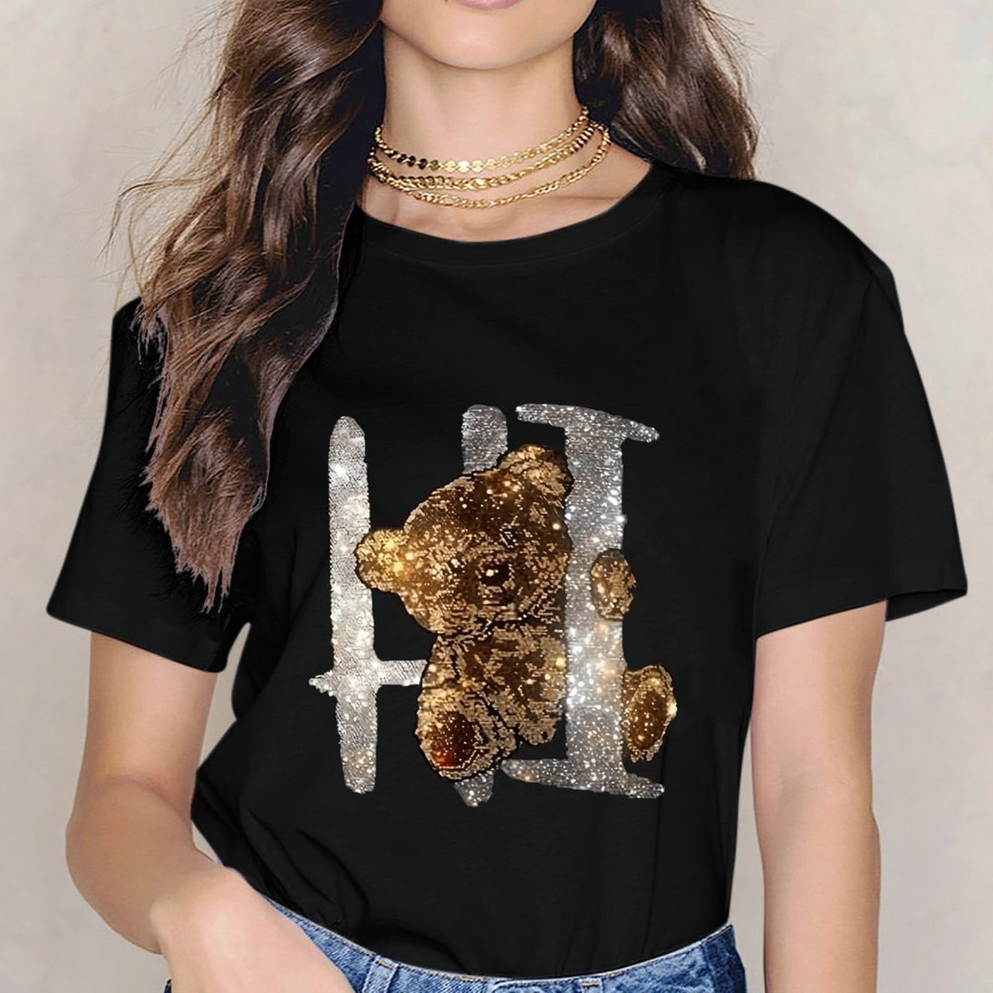 Inkmay Casual Cotton T-shirt Golden Abstract Design With Sparkling Elements Unisex T-shirtPure Moisture-Wicking T-Shirt