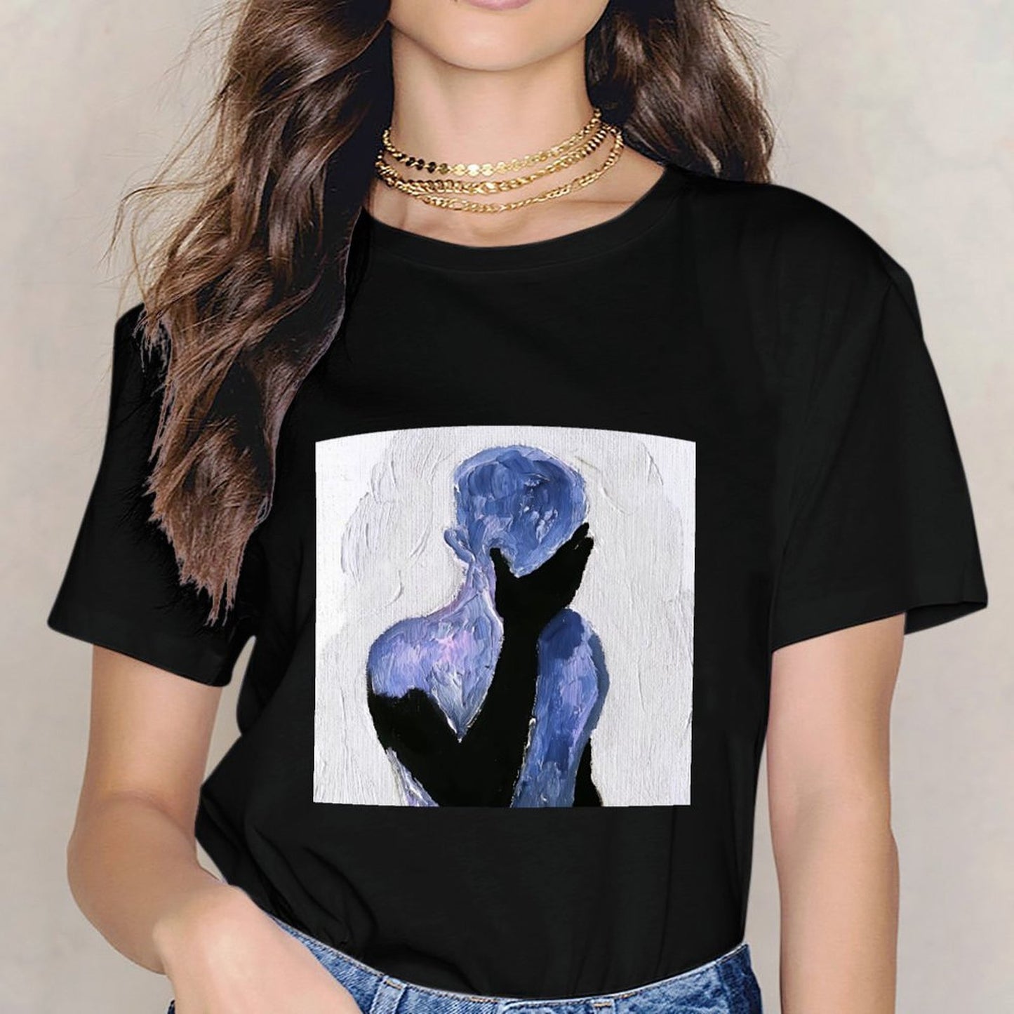 Inkmay Casual Cotton T-shirt Abstract Art With Blue Shadows Unisex T-shirtNeat Crisp Print T-Shirt