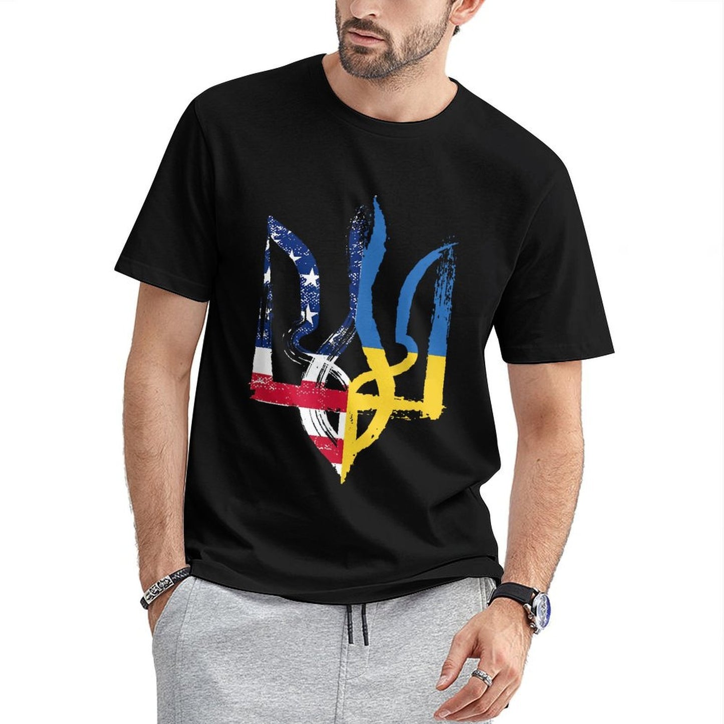 Inkmay Casual Cotton T-shirt Abstract Flag Fusion Artwork Design Elements Unisex T-shirtSignature Plain T-Shirt