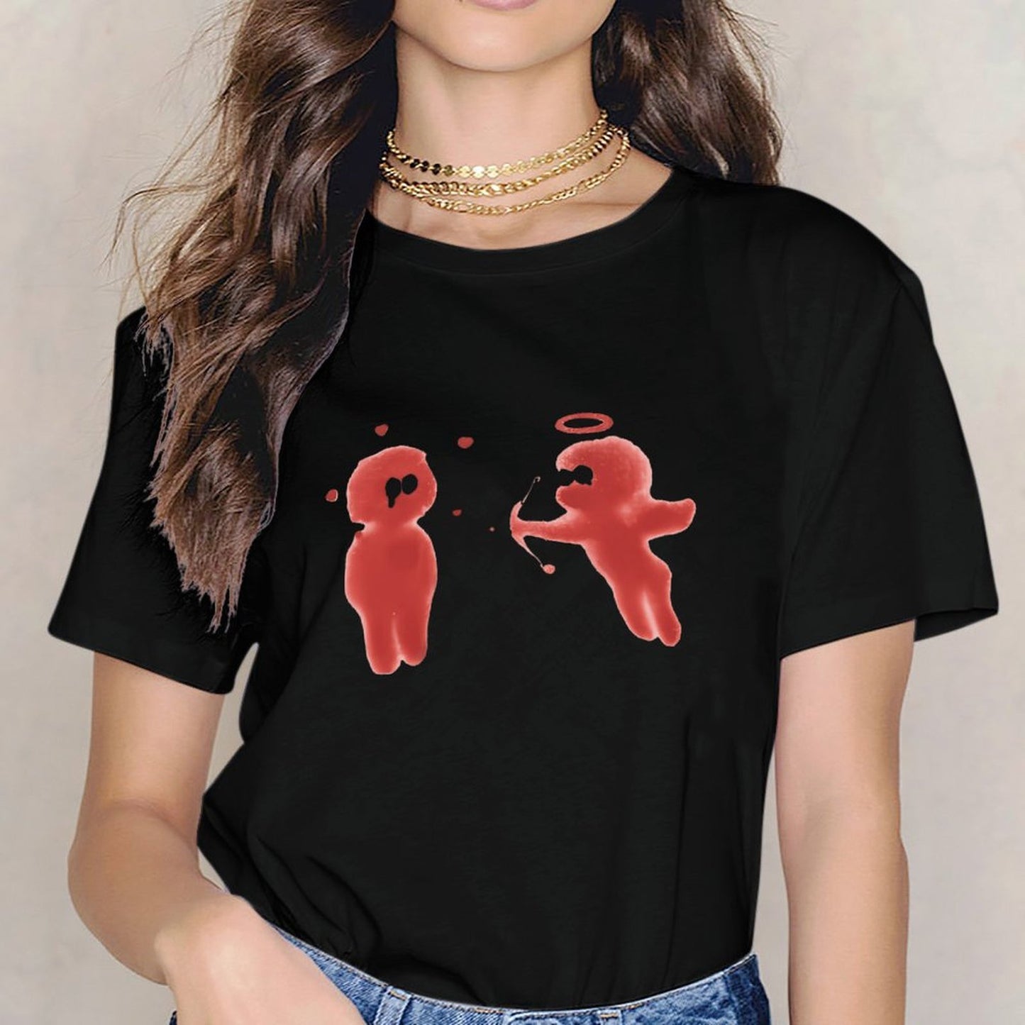Inkmay Casual Cotton T-shirt Two Red Ghosts With Halo Unisex T-shirtOriginal T-Shirt