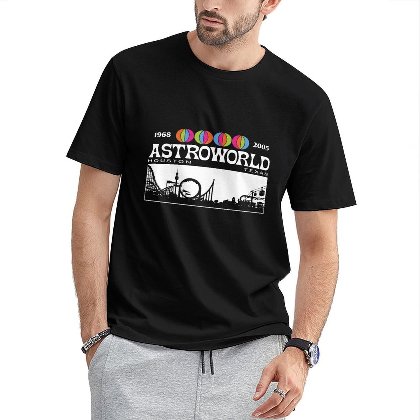 Inkmay Casual Cotton T-shirt Amusement Park Silhouette With Colorful Balloons Unisex T-shirtEco-Conscious Tear-Resistant T-Shirt