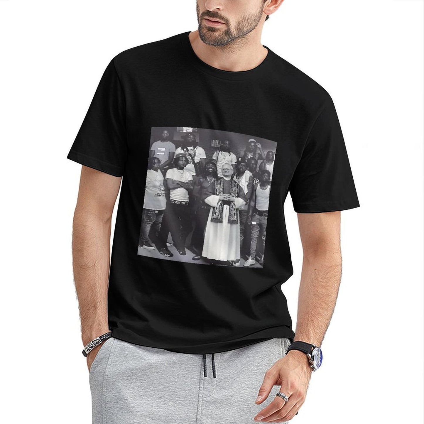 Inkmay Casual Cotton T-shirt Group Photo With Priest And Friends Unisex T-shirtComfortSeries Recycled T-Shirt