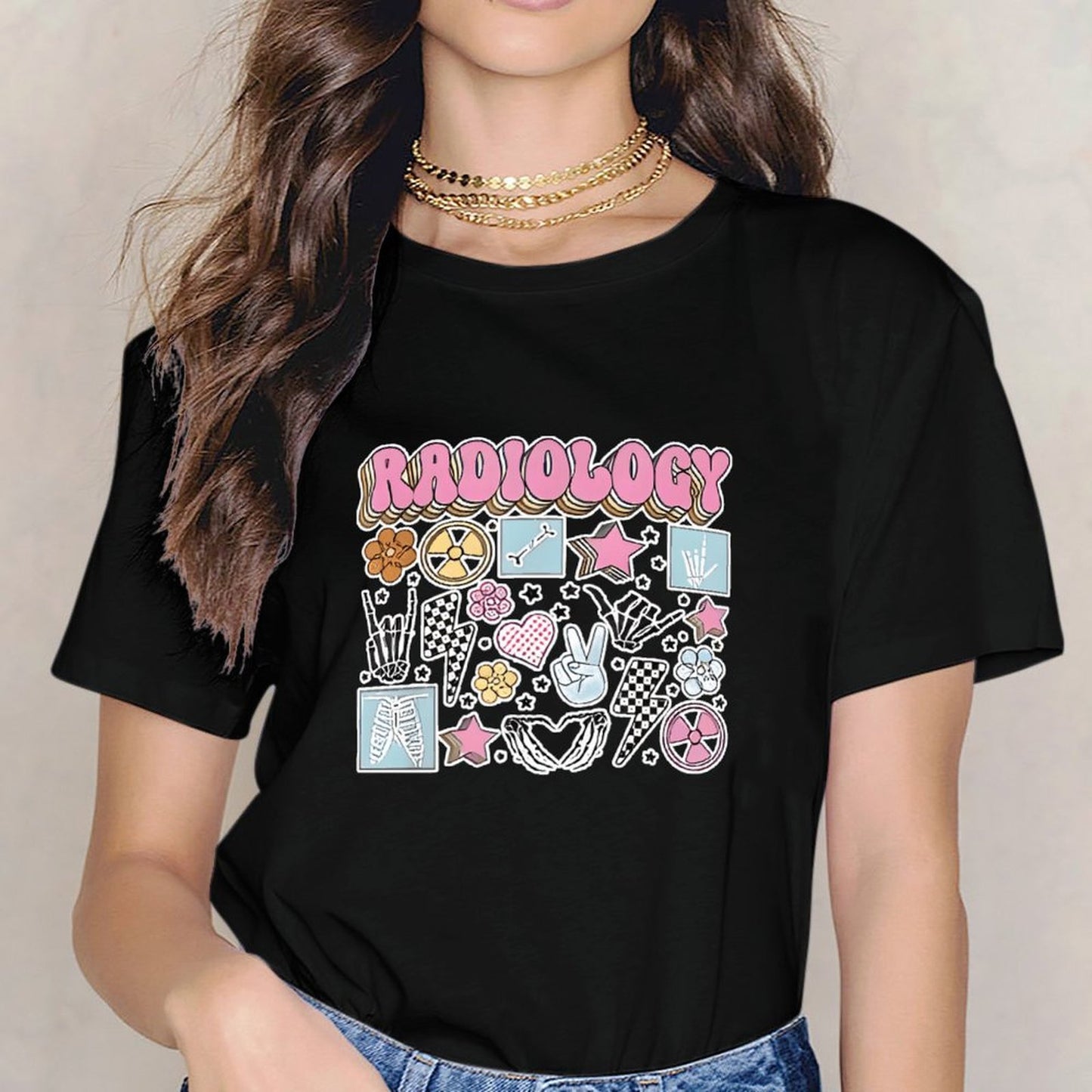 Inkmay Casual Cotton T-shirt Radiology Stickers With Various Designs Unisex T-shirtSlim Fit Long Lasting T-Shirt