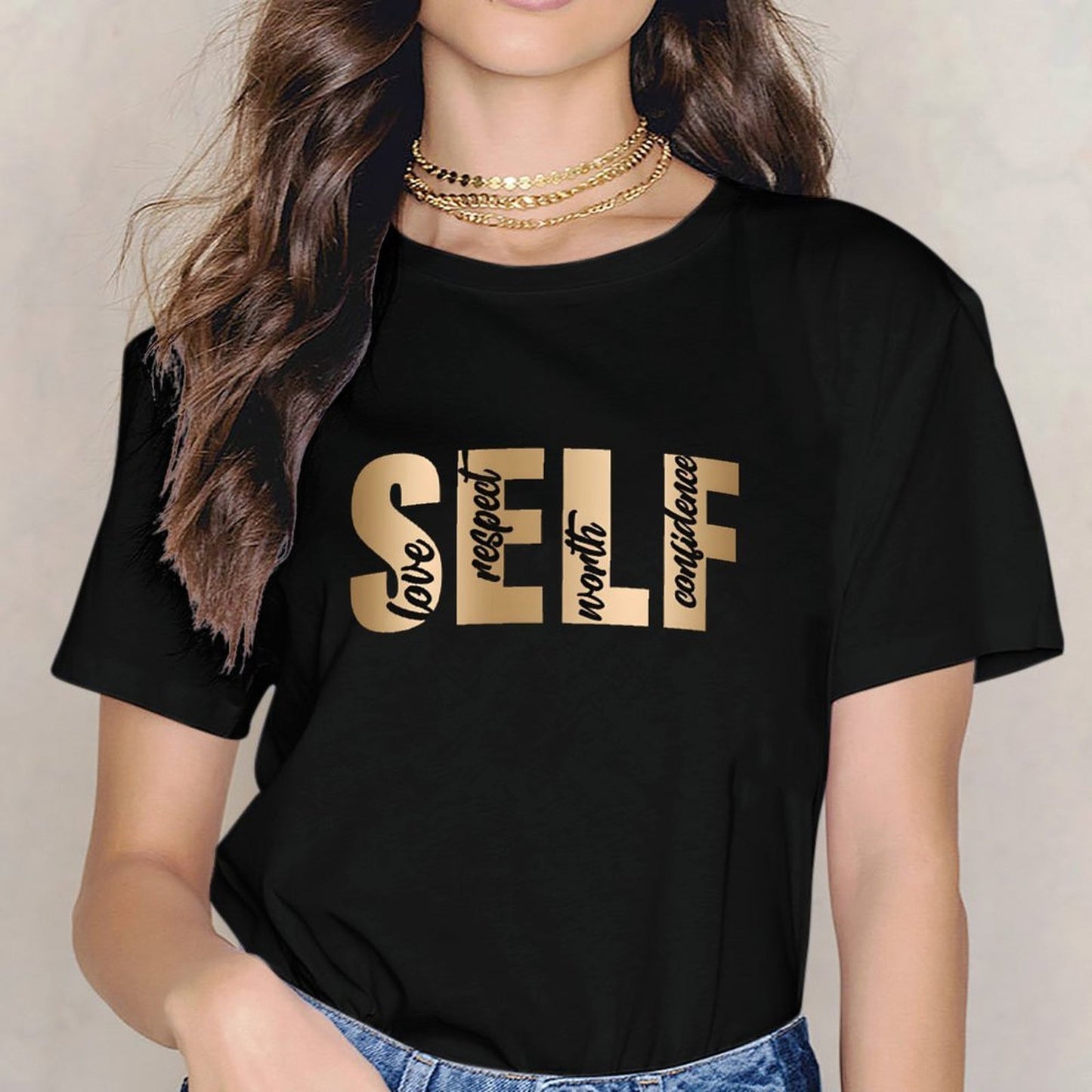 Inkmay Casual Cotton T-shirt Self Love Respect Worth Confidence Art Unisex T-shirtLifestyle Moisture-Wicking T-Shirt