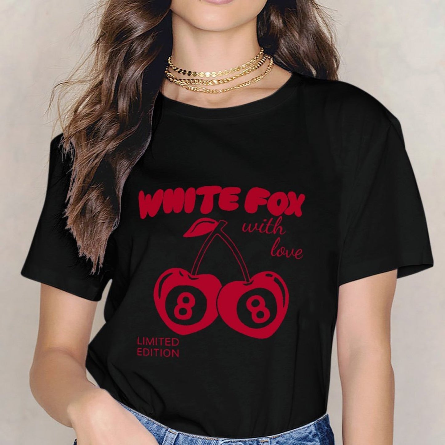 Inkmay Casual Cotton T-shirt Cherry Pattern Prints In Red Color Unisex T-shirtSeamless Daily T-Shirt