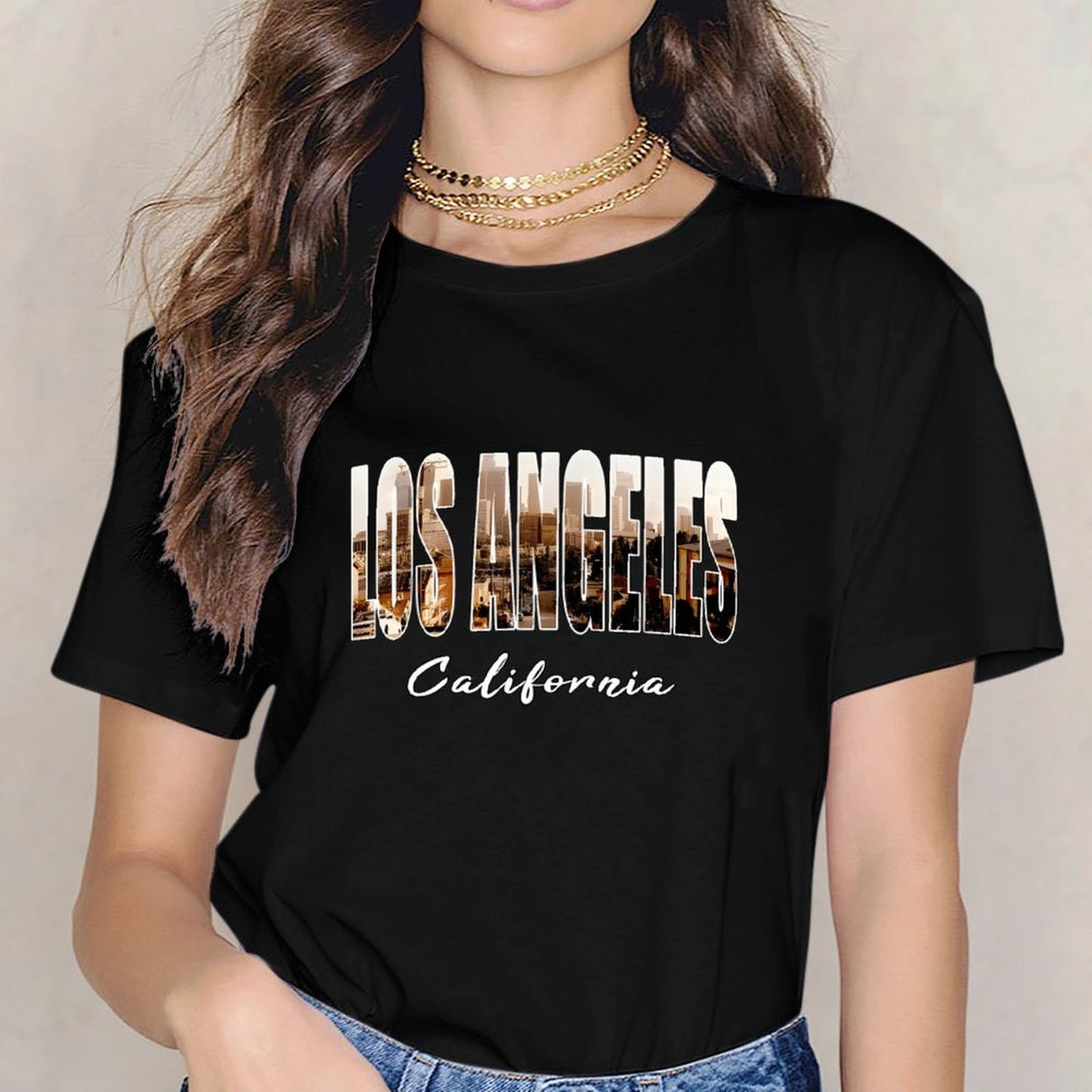 Inkmay Casual Cotton T-shirt Los Angeles California Skyline Art Print Unisex T-shirtEverydayTee Lifestyle T-Shirt