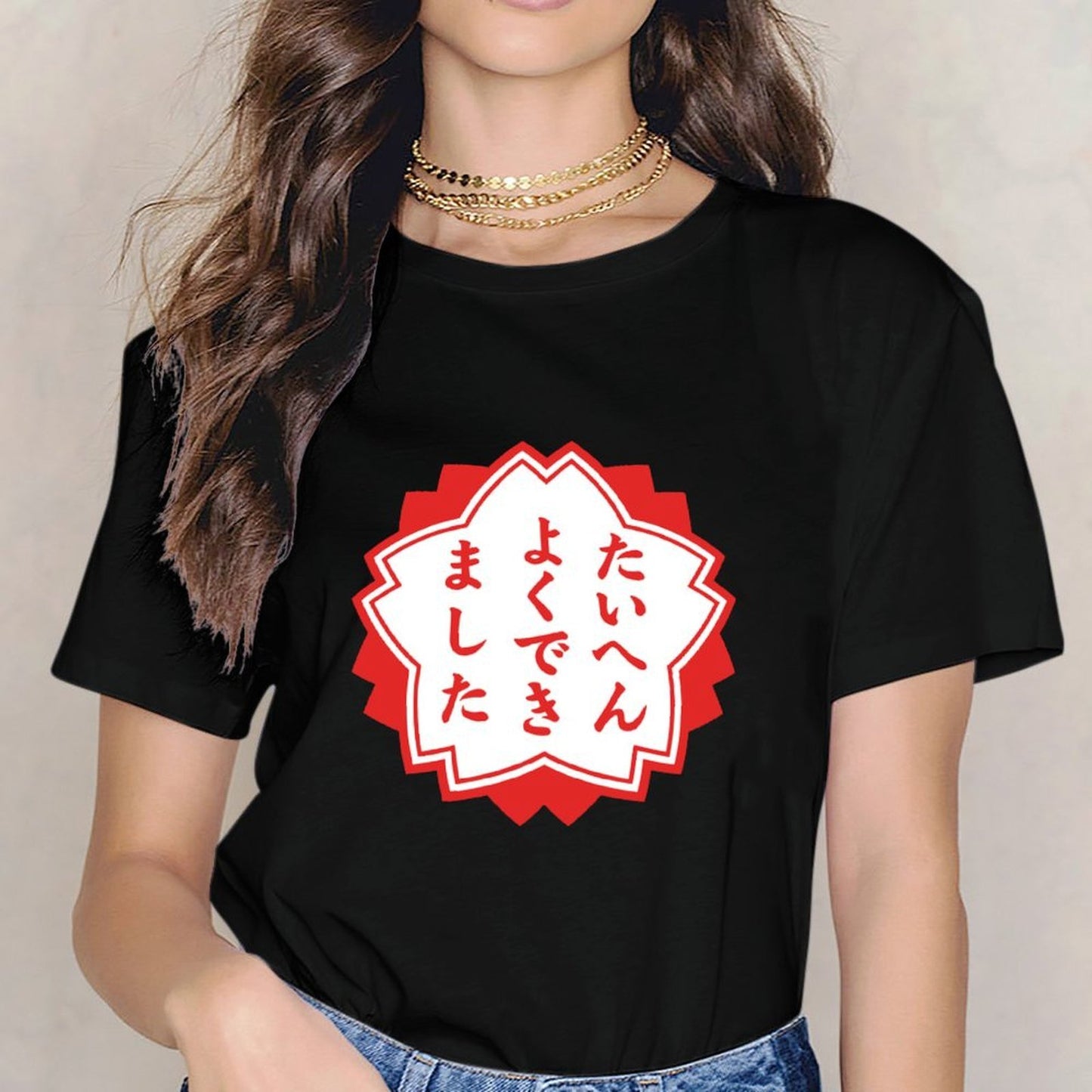 Inkmay Casual Cotton T-shirt Red Background With White Flower Design Unisex T-shirtSport CityStyle T-Shirt