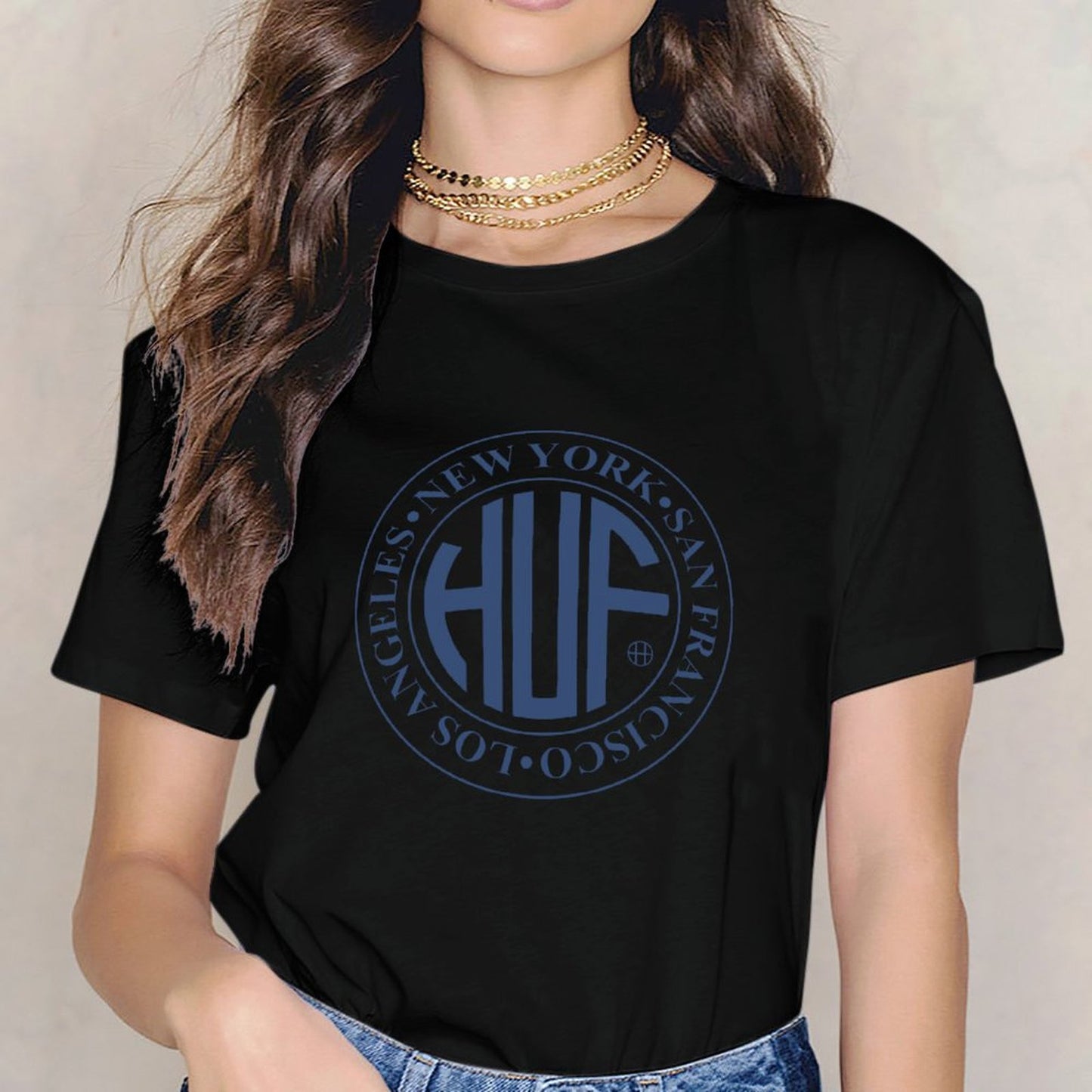 Inkmay Casual Cotton T-shirt Blue Background With White Lines Unisex T-shirtActiveWear Fitted T-Shirt
