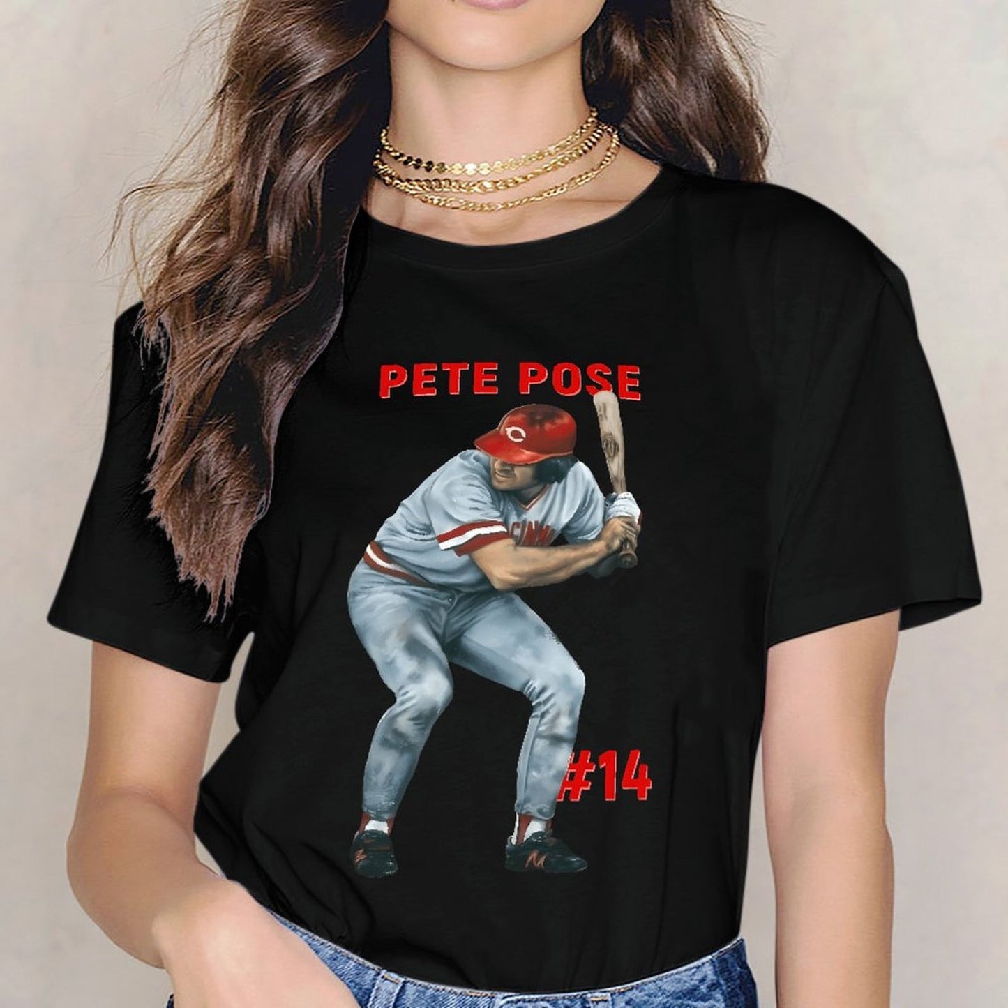 Inkmay Casual Cotton T-shirt Baseball Player In Gray Uniform Holding Unisex T-shirtIndoor Relaxed Fit T-Shirt
