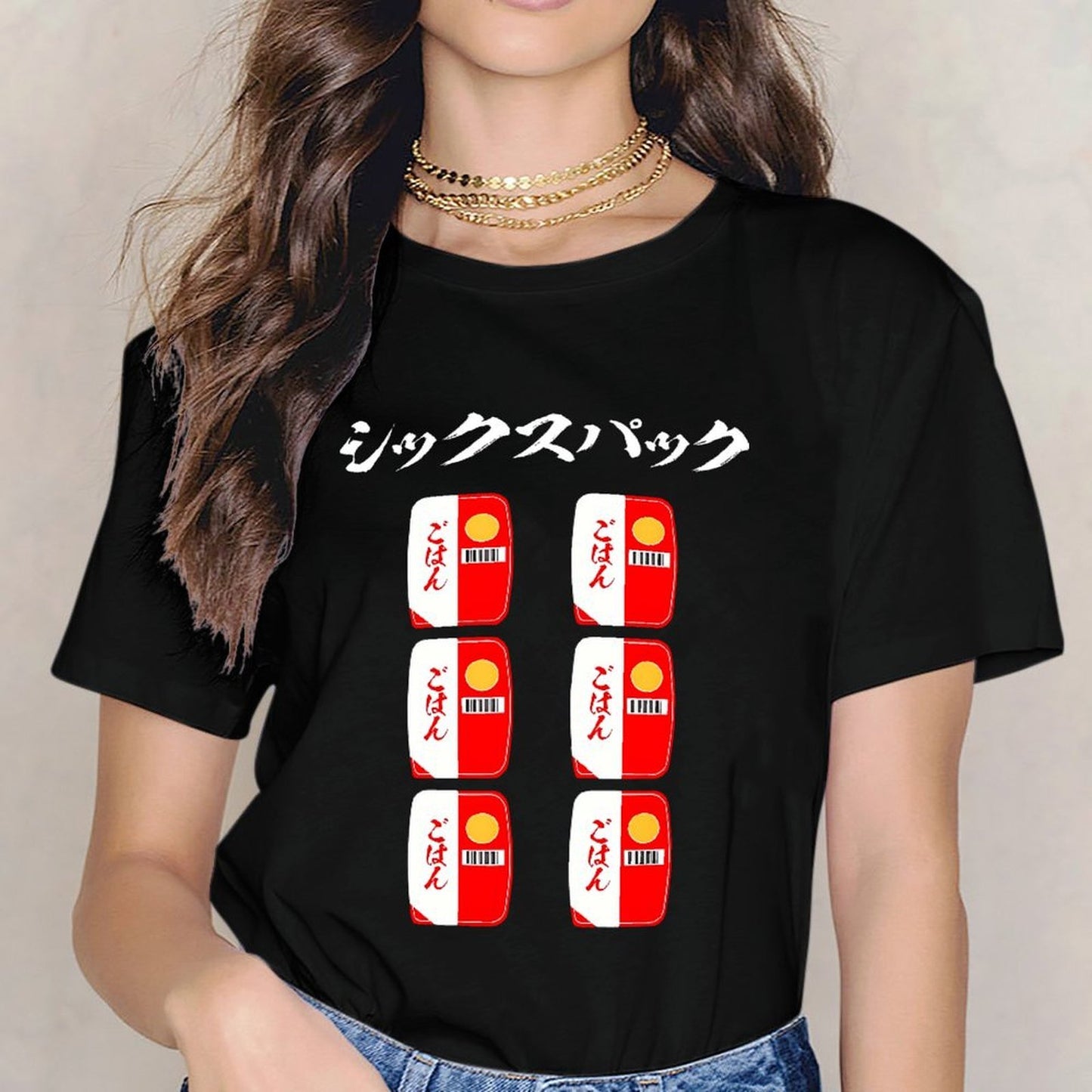 Inkmay Casual Cotton T-shirt Red And White Pattern Repeated Boxes Unisex T-shirtV-Neck TrueComfort T-Shirt