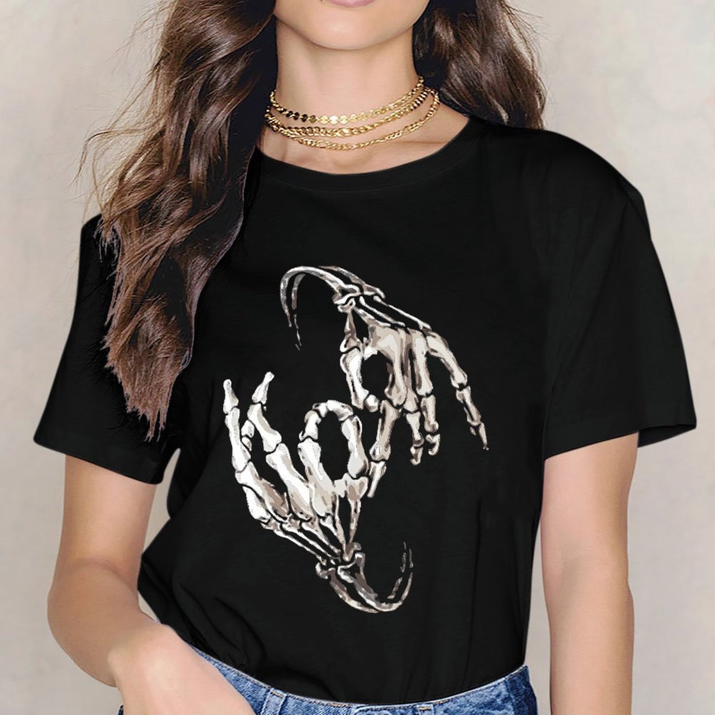 Inkmay Casual Cotton T-shirt Skeletal Hands Reaching Outwards Artwork Design Unisex T-shirtSoft ComfortFit T-Shirt