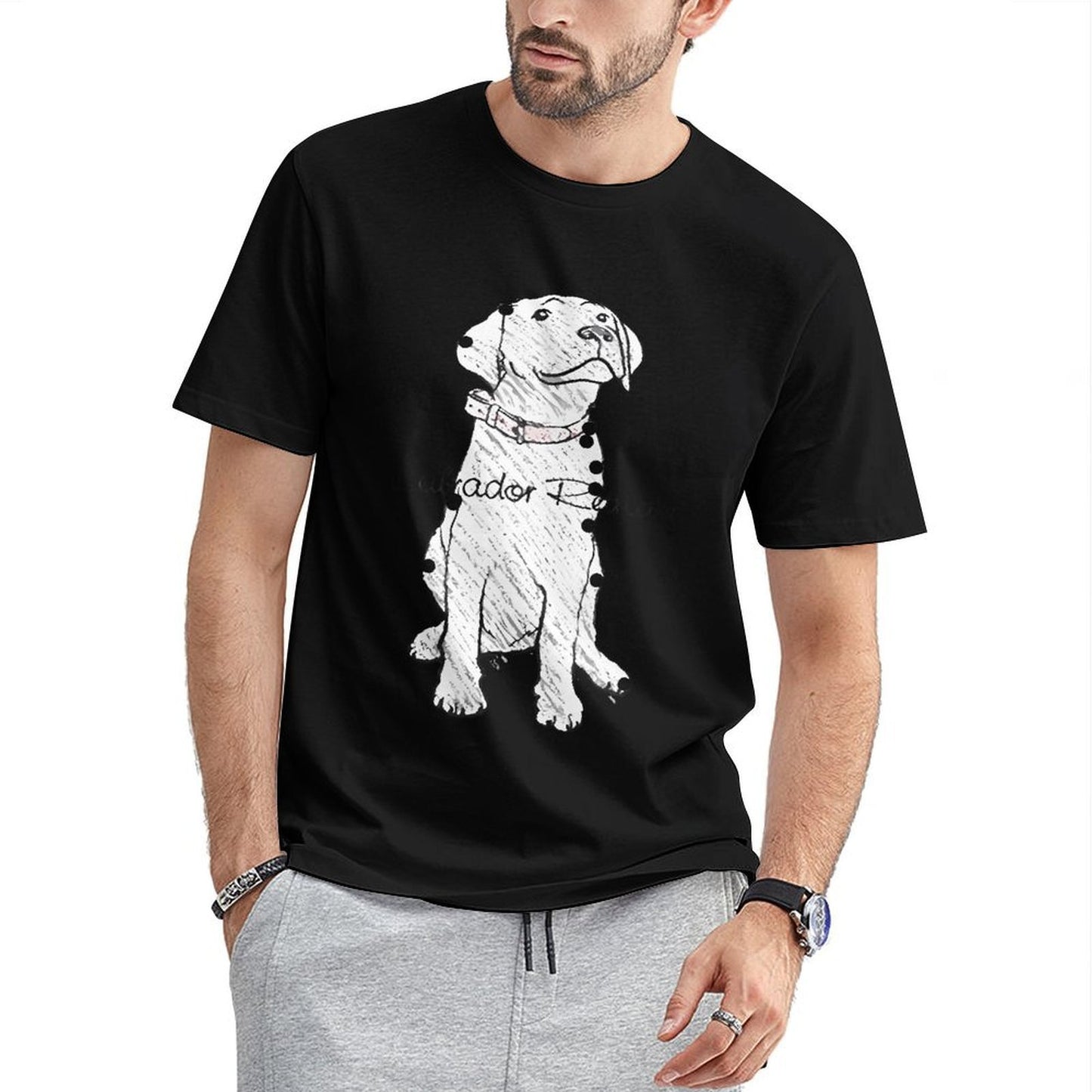 Inkmay Casual Cotton T-shirt Black And White Dog Pattern Print Unisex T-shirtEco-Conscious Smooth Feel T-Shirt