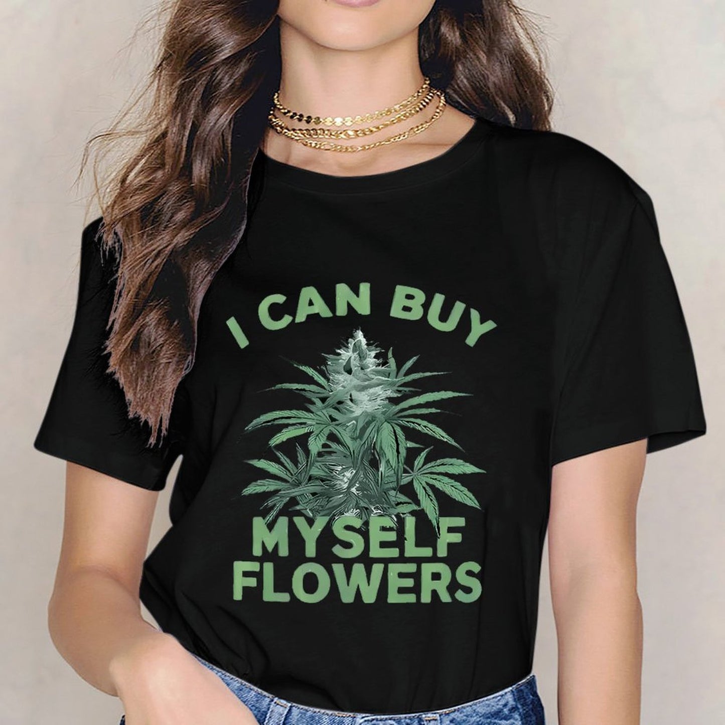 Inkmay Casual Cotton T-shirt Cannabis Plant With Text Overlay Design Unisex T-shirtRelaxed Fit Fade-Resistant T-Shirt