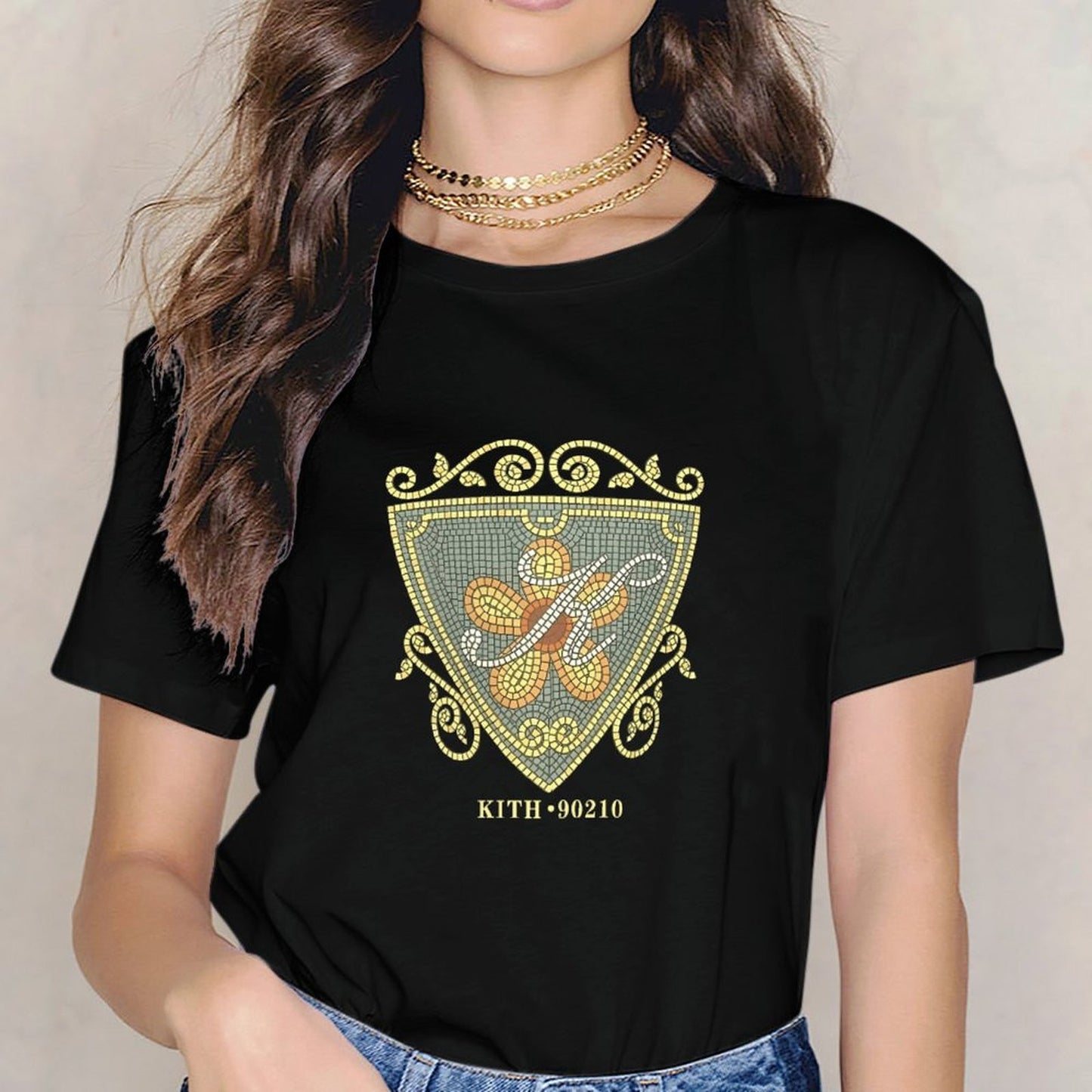 Inkmay Casual Cotton T-shirt Mosaic Shield Design With Floral Motifs Unisex T-shirtUltra Durable Premium T-Shirt