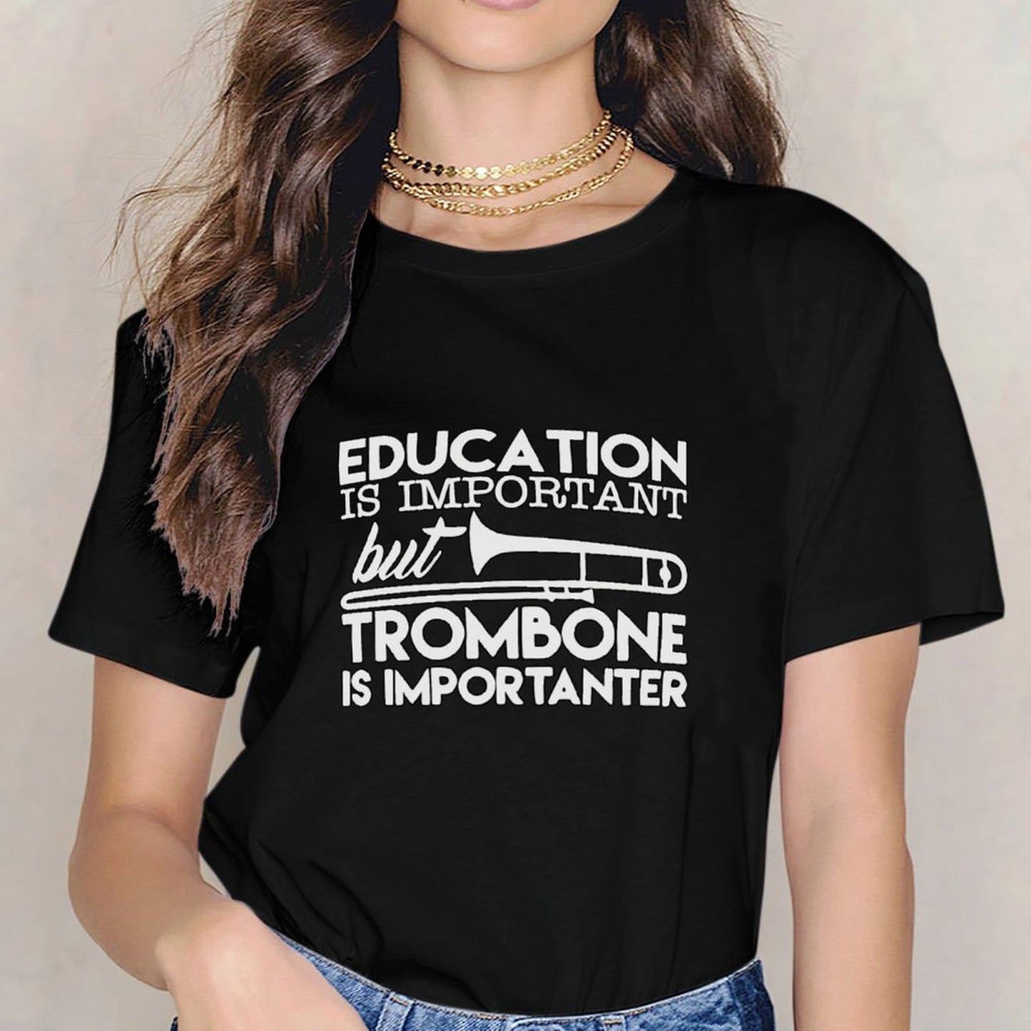 Inkmay Casual Cotton T-shirt Education Is Important But Trombone Unisex T-shirtActiveWear Reliable T-Shirt