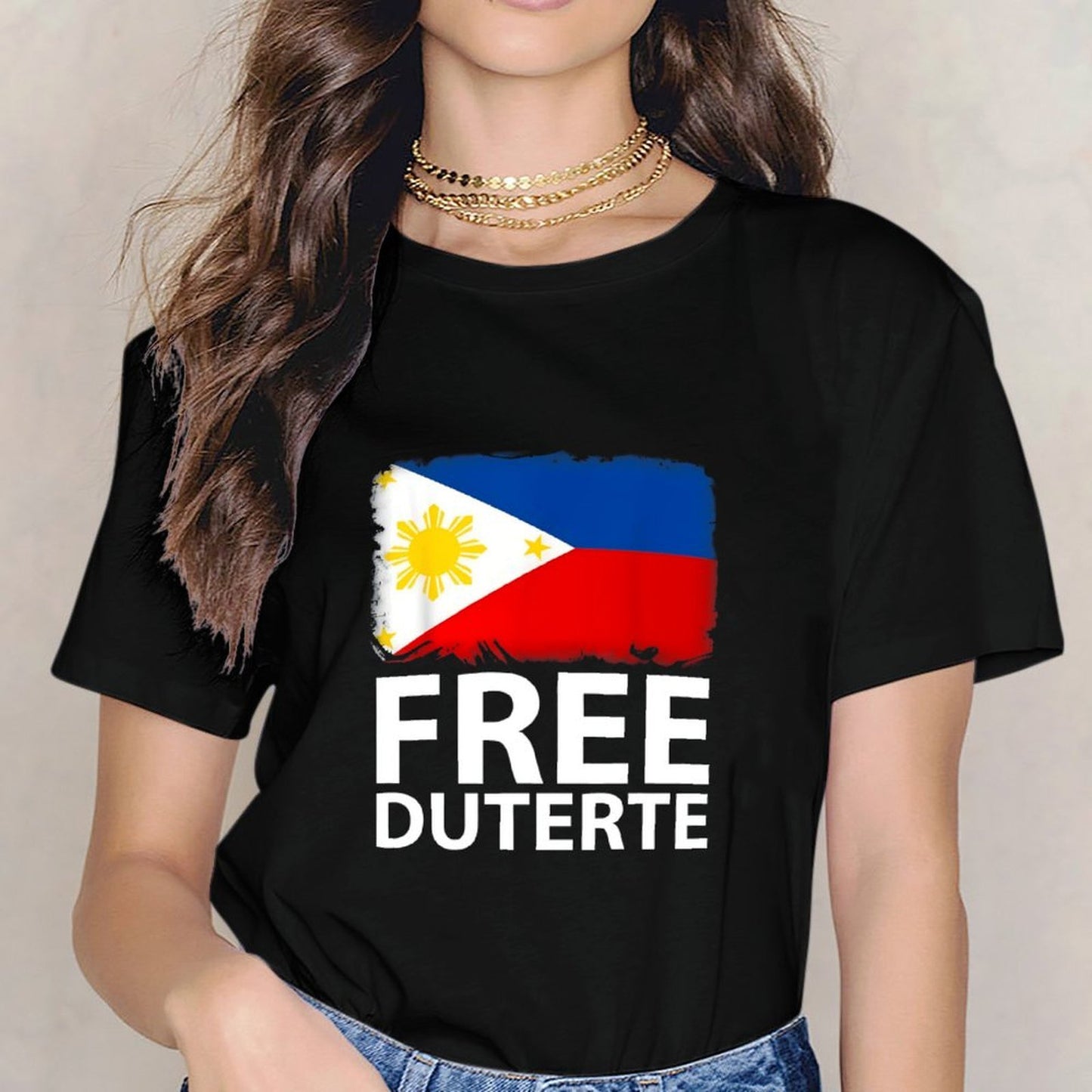 Inkmay Casual Cotton T-shirt Philippine Flag Design With Stars Sun Unisex T-shirtCrewneck StreetLine T-Shirt