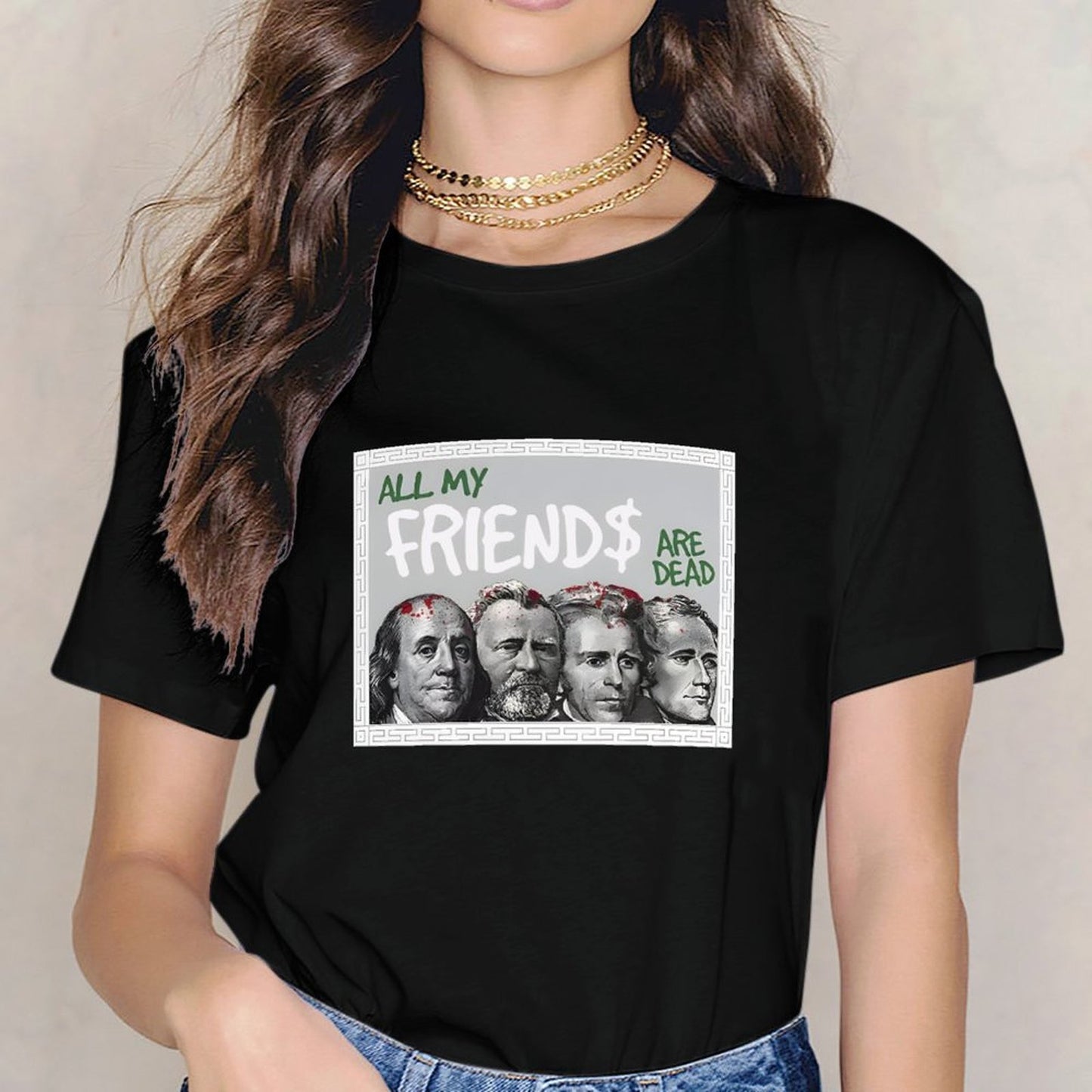 Inkmay Casual Cotton T-shirt All My Friends Are Dead Art Unisex T-shirtPrinting SmoothWear T-Shirt