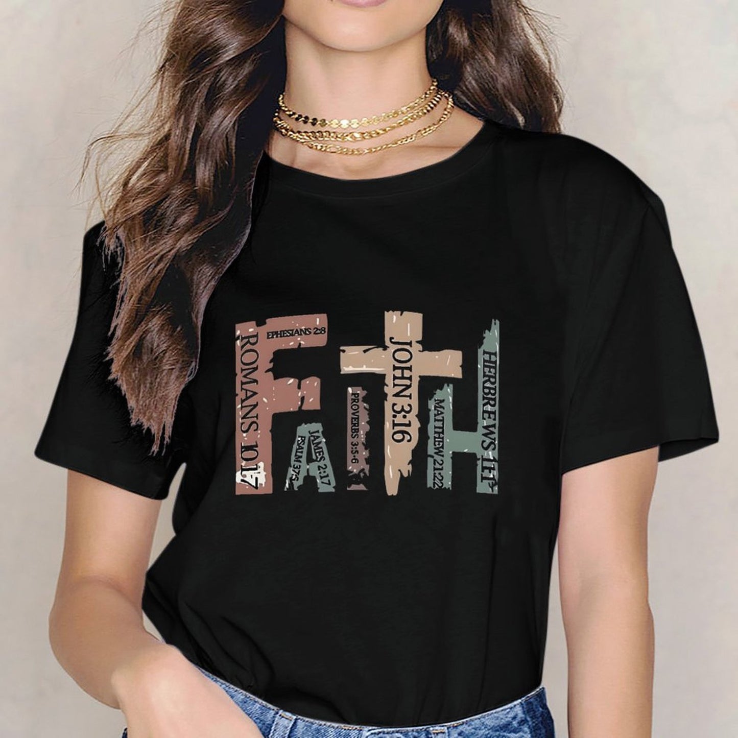 Inkmay Casual Cotton T-shirt Bible Verses On Colorful Backgrounds Unisex T-shirtStandard EverydayComfort T-Shirt