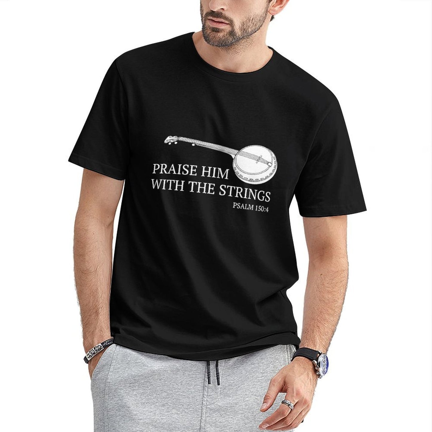 Inkmay Casual Cotton T-shirt Banjo Design With Abstract Background Art Unisex T-shirtEverydayTee ActiveStyle T-Shirt