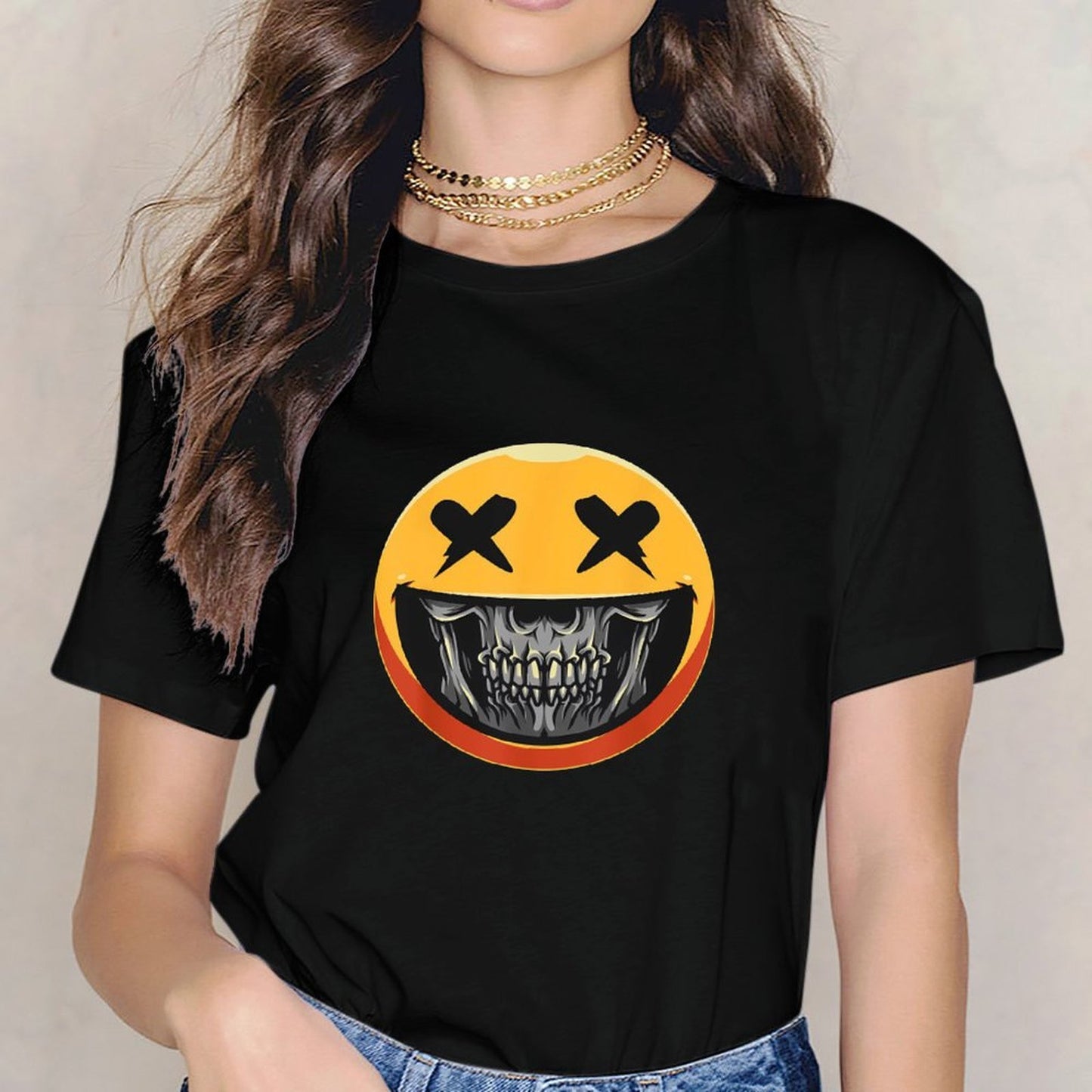 Inkmay Casual Cotton T-shirt Skull Face With Crossed Eyes Unisex T-shirtEasyStyle Sport T-Shirt