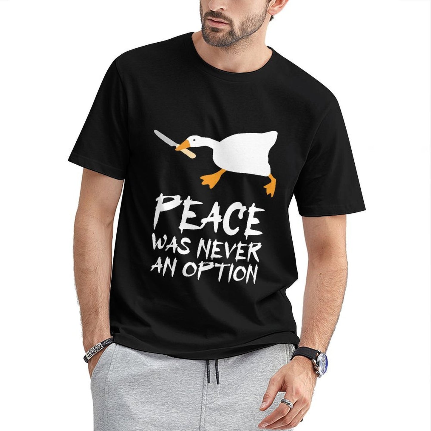 Inkmay Casual Cotton T-shirt Knife Cutting Orange Slice On Board Unisex T-shirtFade-Resistant Edition T-Shirt