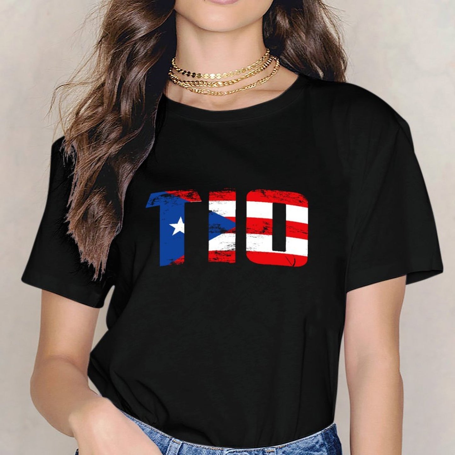 Inkmay Casual Cotton T-shirt Puerto Rican Flag Pattern Print Design Unisex T-shirtDailyFit SimpleFit T-Shirt