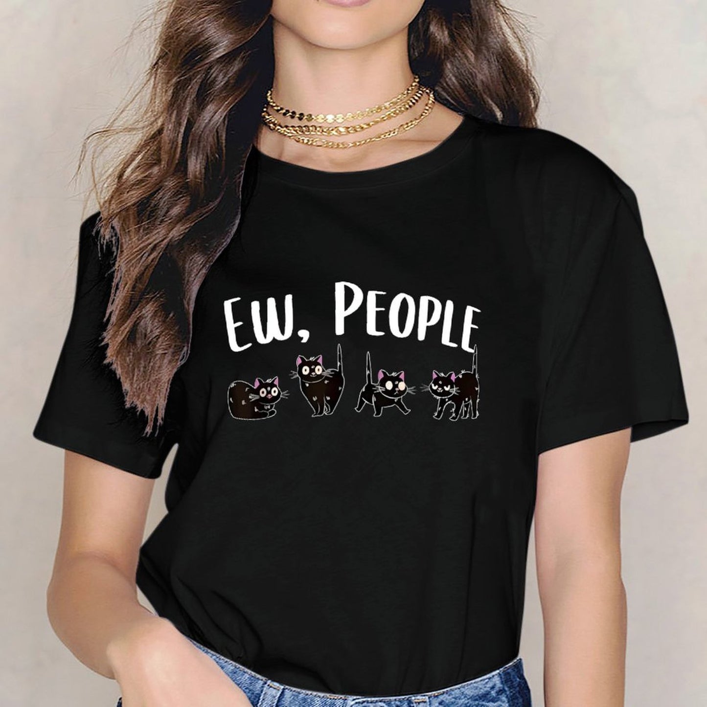 inkmay-casual-cotton-t-shirt-black-cats-with-pink-accents-unisex-t-shirt