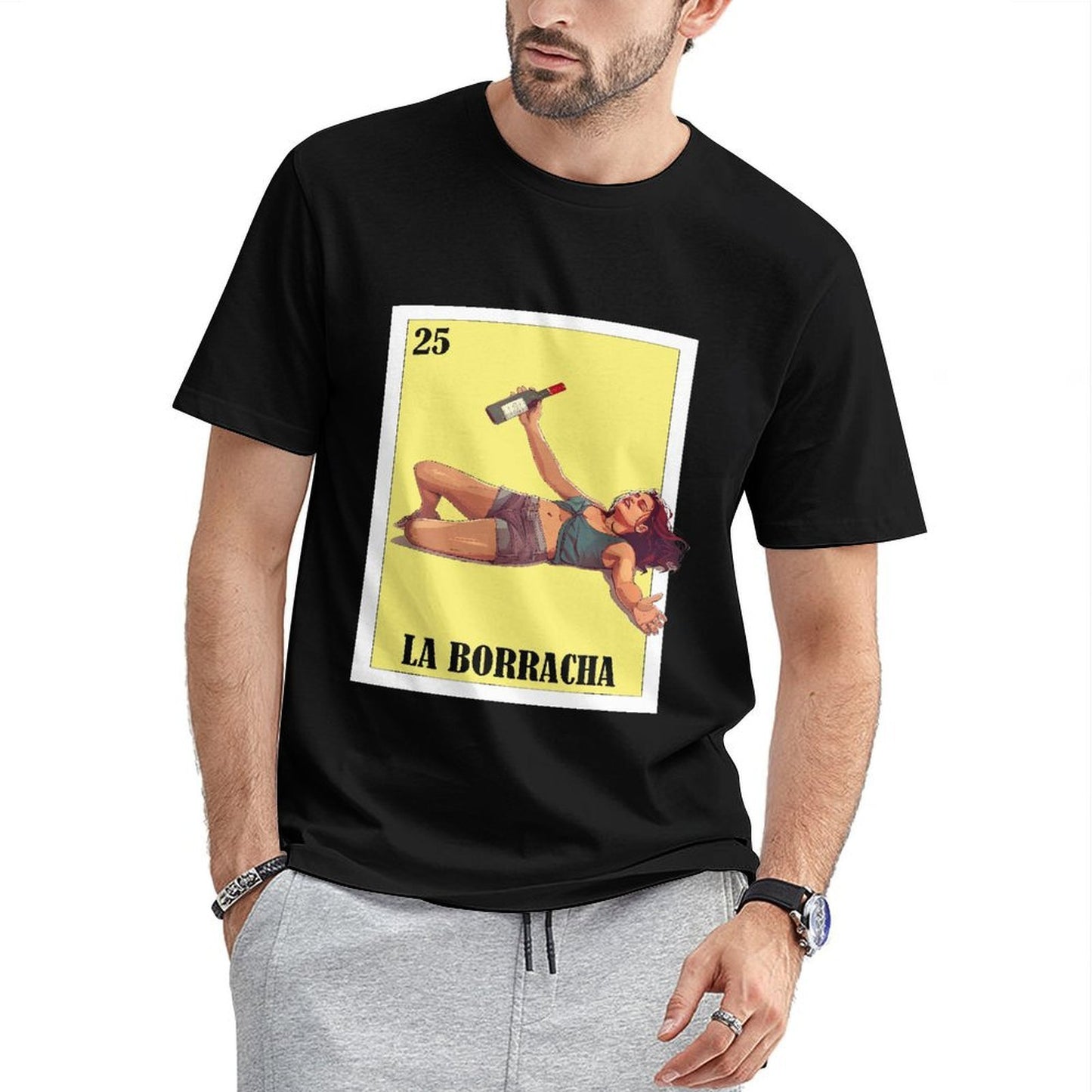 Inkmay Casual Cotton T-shirt The Drunk Woman Holding Wine Bottle Unisex T-shirt